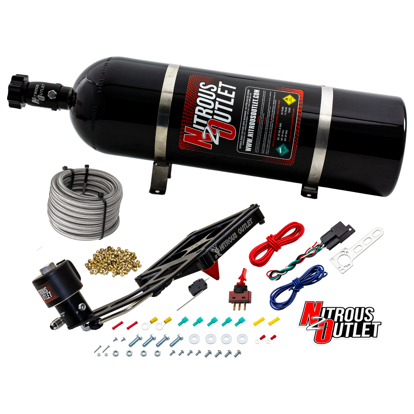 Nitrous Outlet 4500 Stinger 4 Dry Race System - Hard-line/.178 Trashcan Nitrous Solenoid/Boomerang Solenoid Bracket - (50-600 HP)(15lb Bottle)