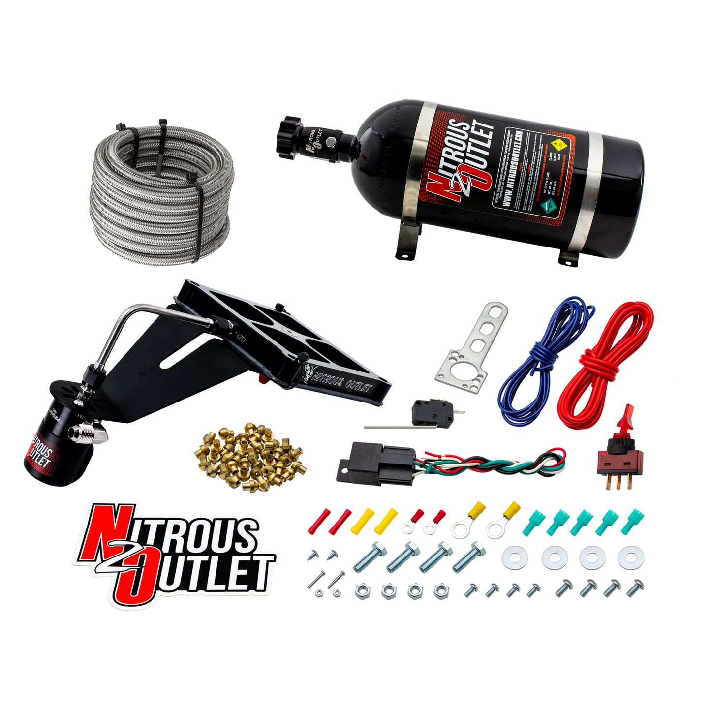 Nitrous Outlet 4500 Stinger 2 Dry System - Hard-line/.122 Nitrous Solenoid/Deep Break Solenoid Bracket/Solenoids Mount Upside Down - (50-500 HP)(10lb Bottle)