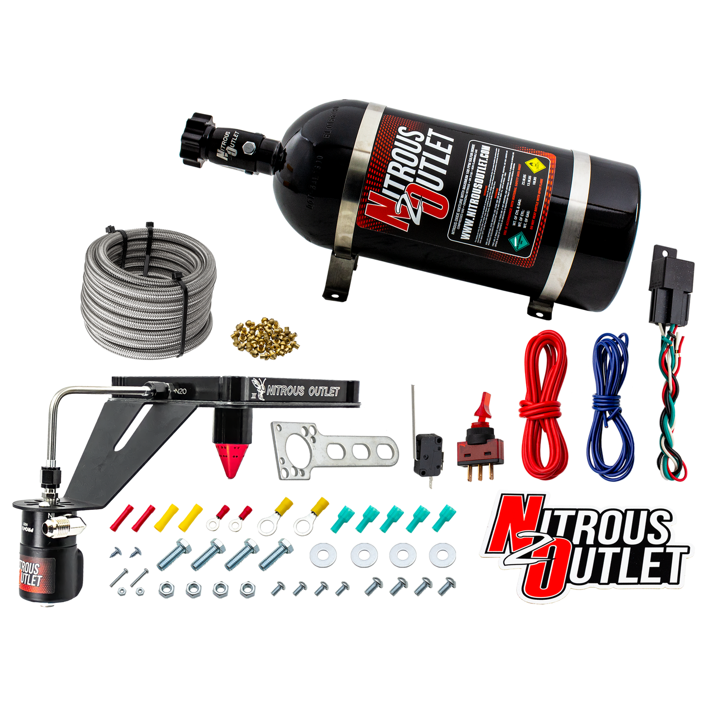 Nitrous Outlet 4500 Stinger 3 Dry System - Hard-line/.122 Nitrous Solenoid/Deep Break Solenoid Bracket/Solenoids Mount Upside Down - (50-500 HP)(10lb Bottle)