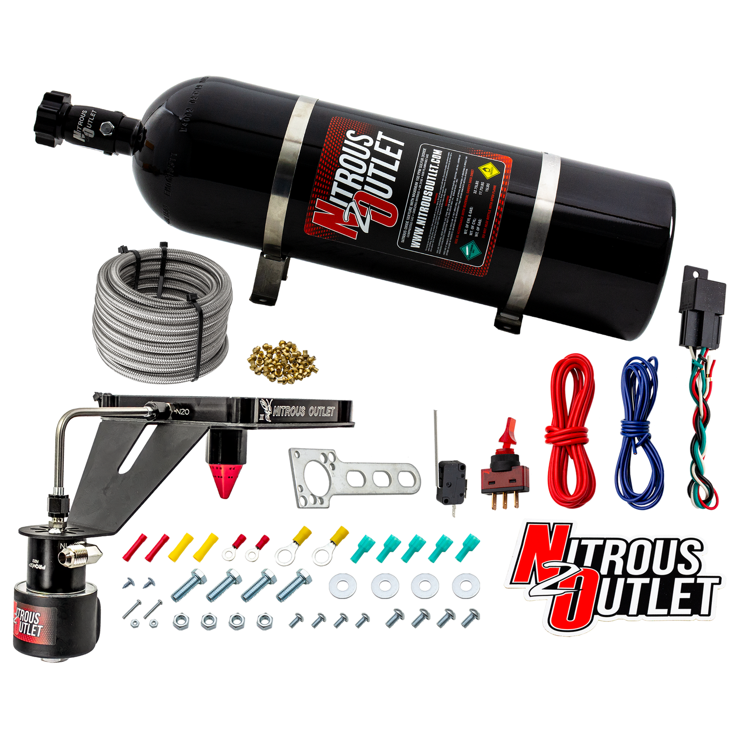 Nitrous Outlet 4500 Stinger 3 Dry Race System - Hard-line/.178 Trashcan Solenoid Nitrous Solenoid/Deep Break Solenoid Bracket/Solenoids Mount Upside Down - (50-600 HP)(15lb Bottle)