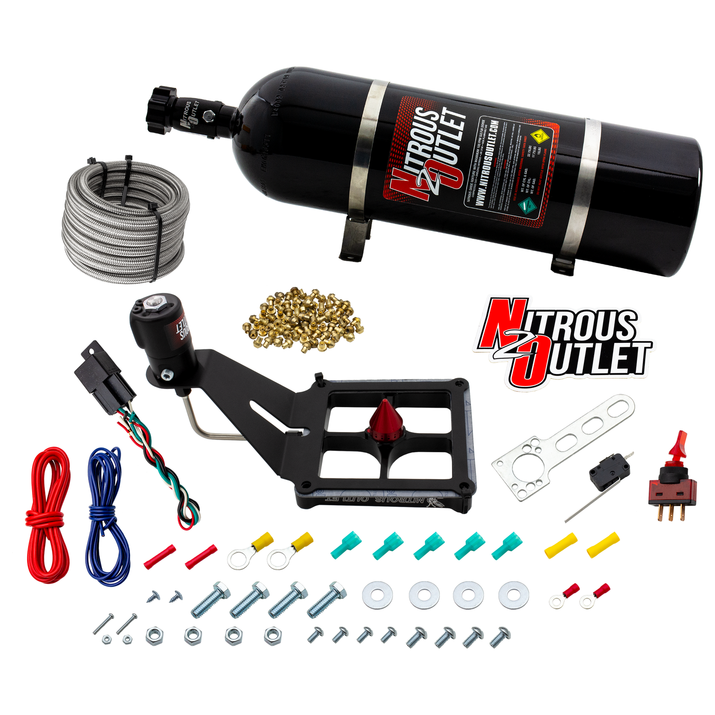 Nitrous Outlet 4500 Stinger 4 Dry System - Hard-line/.122 Nitrous Solenoid/Deep Break Solenoid Bracket/Solenoids Mount Upside Down - (50-500 HP)(15lb Bottle)