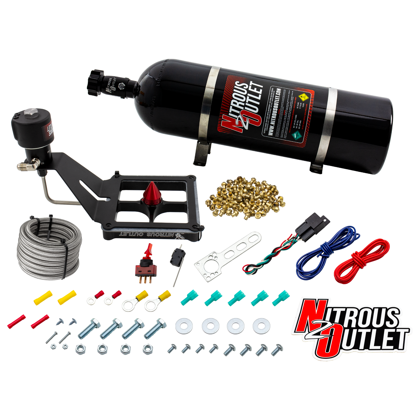 Nitrous Outlet 4500 Stinger 4 Dry Race System - Hard-line/.178 Trashcan Solenoid Nitrous Solenoid/Deep Break Solenoid Bracket/Solenoids Mount Upside Down - (50-600 HP)(15lb Bottle)