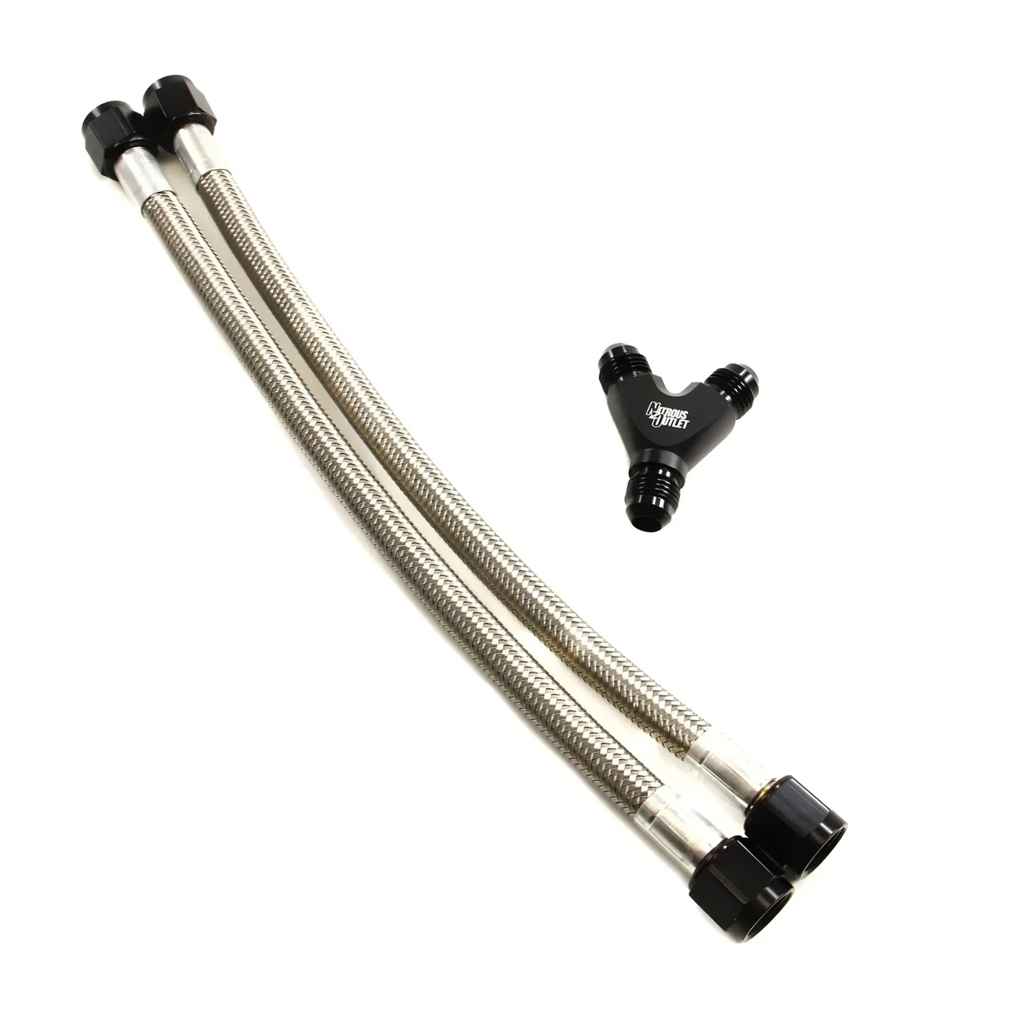 Nitrous Outlet Dual Bottle 8AN Feed Hose Kit - Two 12" Hoses/ 8AN Y Fitting