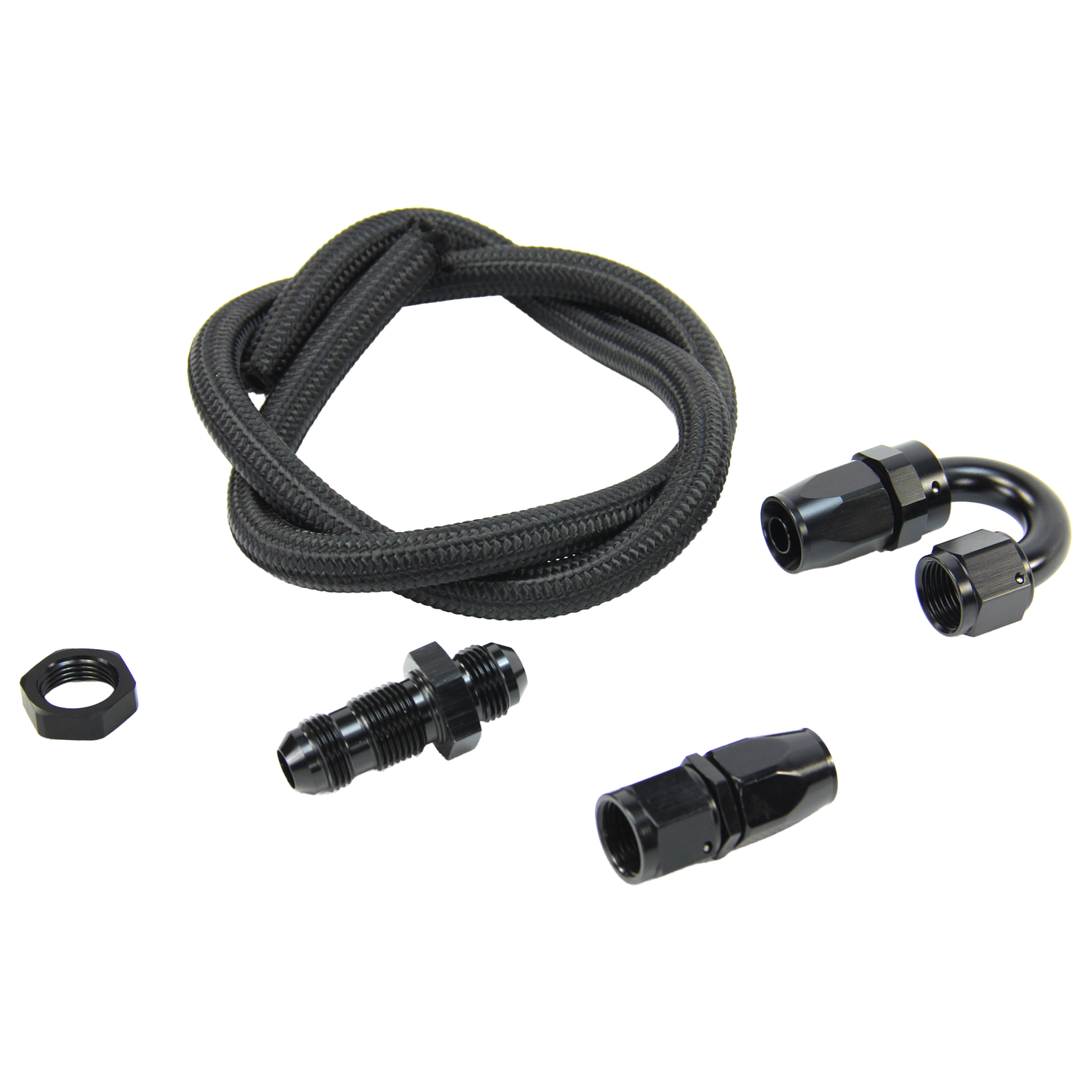 Nitrous Outlet 8AN Pressure Relief Kit - 180 Degree to Straight Bulk Head/3' Steel Braided Hose/Black Fittings