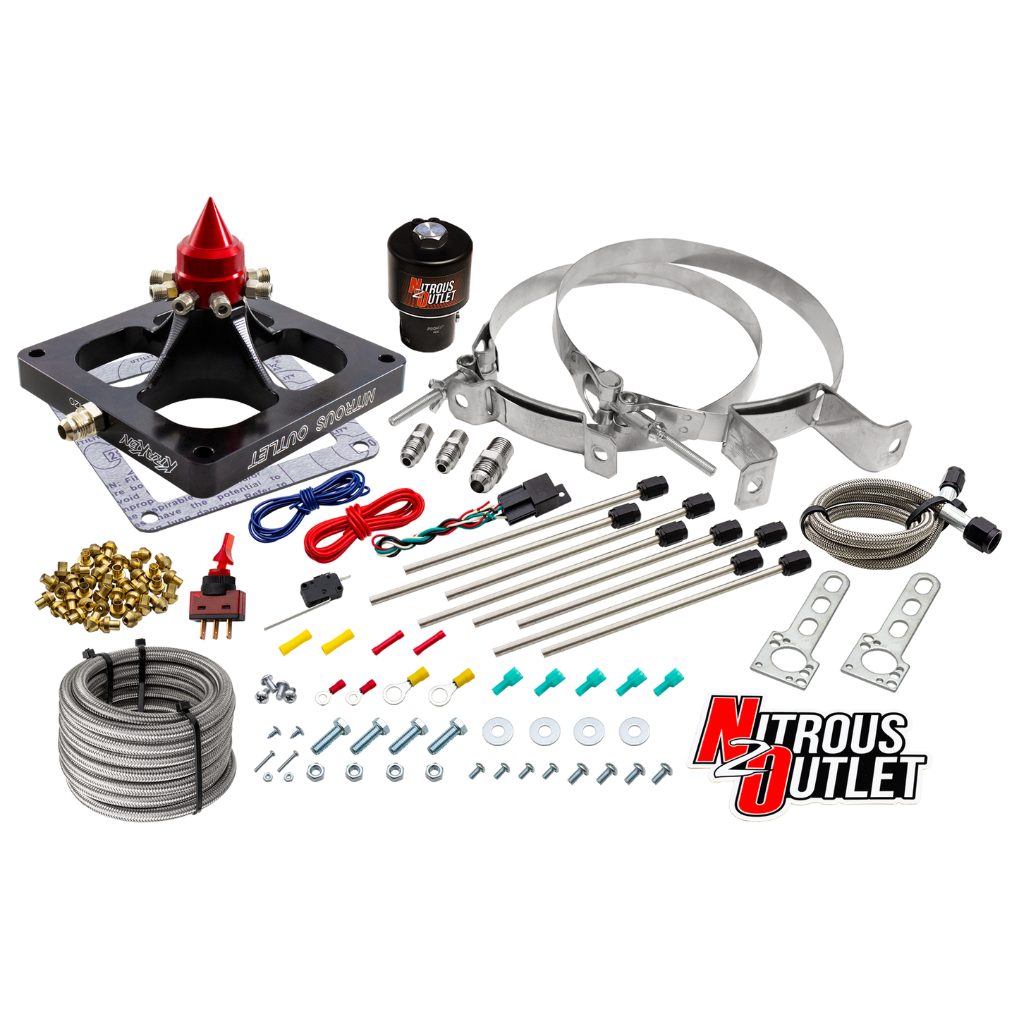 Nitrous Outlet 4500 Dry Kraken Plate System - Braided Hose/.178 MOD Trashcan Nitrous Solenoid/Universal Solenoid Bracket (100-800hp)(No Bottle)