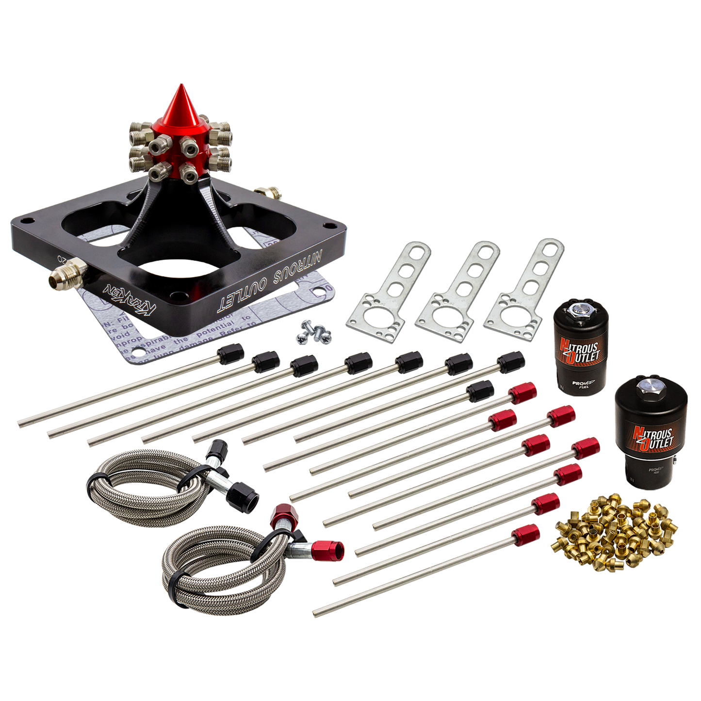 Nitrous Outlet 4500 Kraken Competition Solenoids Forward Conversion Kit - Braided Hose/.189 Competition Trashcan Nitrous Solenoid/.310 Fuel Solenoid/Universal Solenoid Brackets (Gas/E85)(5-7-10 psi)200-950 HP)