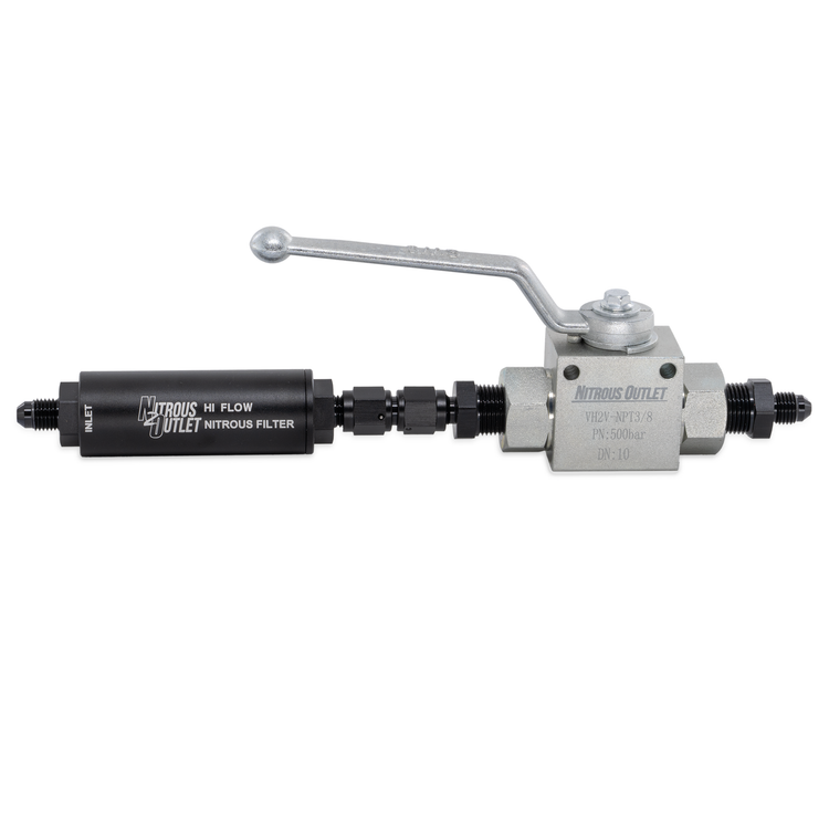Nitrous Outlet Stainless Steel Inline Shut Off Ball Valve With Filter - 7,250 PSI / 8AN Fittings