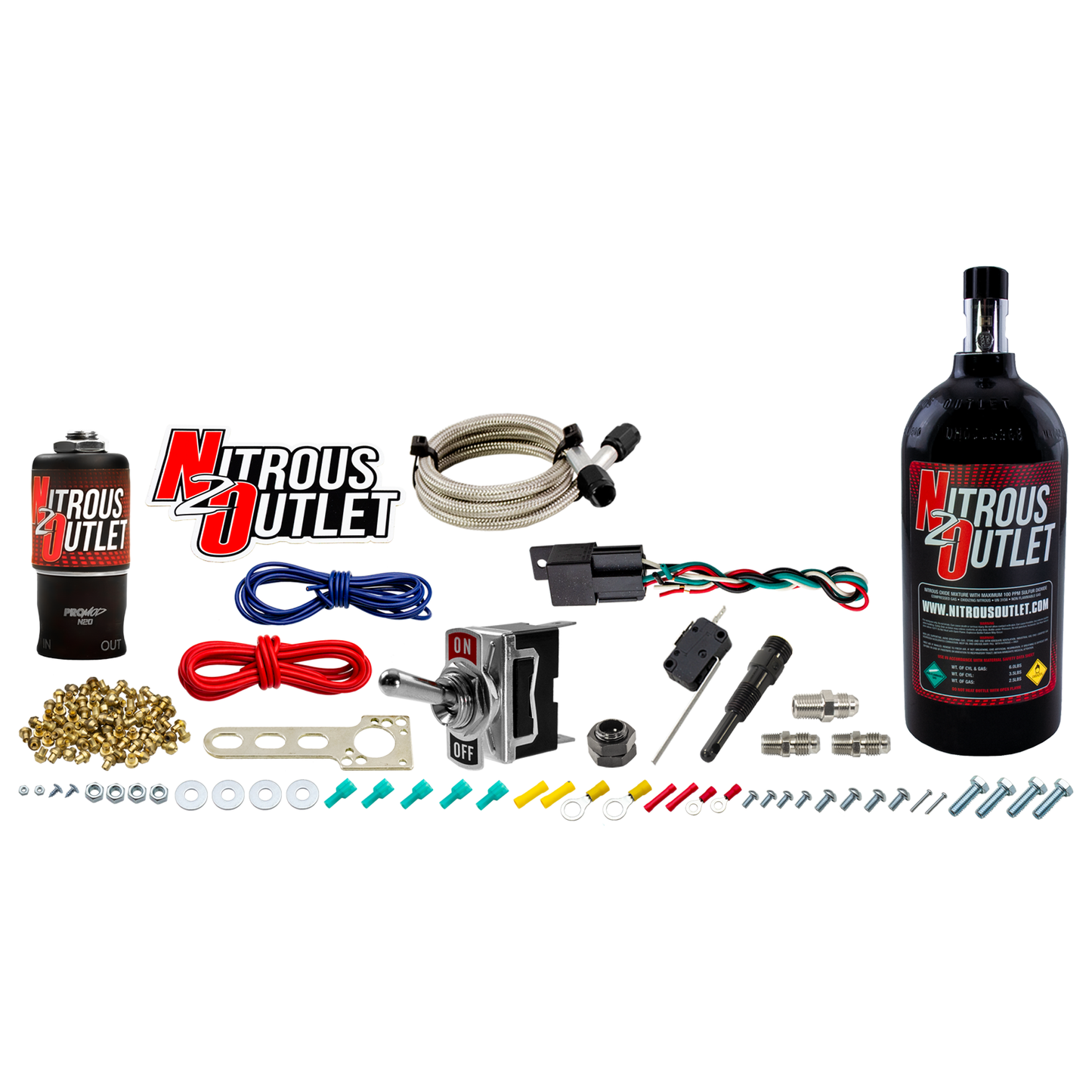 Nitrous Outlet Powersports EFI Single Cylinder Dry Nozzle System (Aluminum 90 Degree Nozzle)(10,15,20,25,30 HP)(2.5LB Bottle)