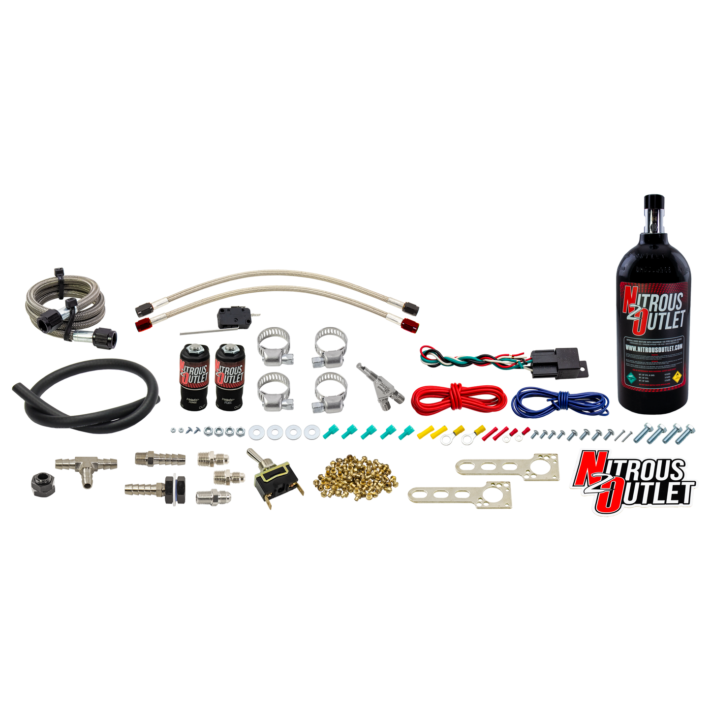Nitrous Outlet Powersports Single Cylinder Wet Nozzle System (Stainless 90 Degree Nozzle)(Gas)(6 psi)(10,15,20,25,30 HP)(2.5LB Bottle)
