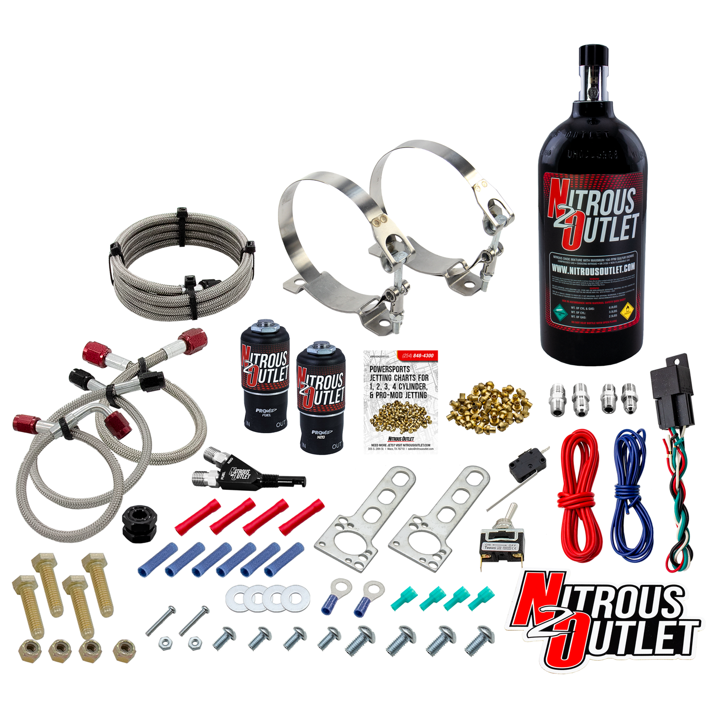 Nitrous Outlet Powersports SxS Single Cylinder Wet Nozzle System (Aluminum 90 Degree Nozzle)(Gas)(45-55 psi)(30,40,50 HP)(2.5LB Bottle)