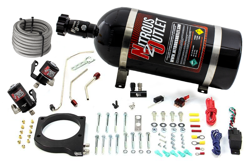 Nitrous Outlet GM 102mm MSD LS1/LS2/LS6 Atomic AirForce Intake Hard-line Plate System - Aftermarket Fuel Rails/2006-2019 Corvette Requires K-Tech Idler Pulley Kit - Gas/E85 (5-55psi)(50-200HP)(10lb Bottle)