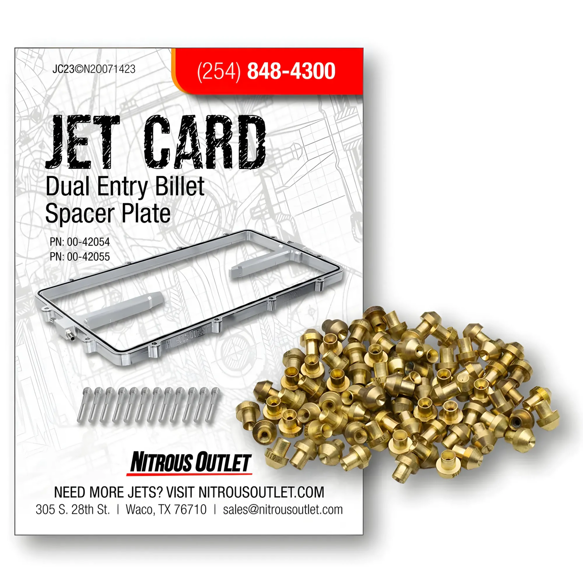 Nitrous Outlet Dual Entry Billet Spacer Plate Jet Pack - Gas/E85 (5-55 psi)(70-100-150-200-250-300-350 HP)