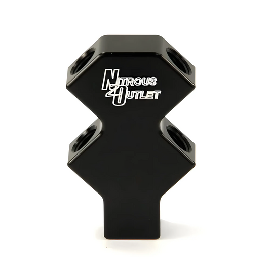 Nitrous Outlet 4-Way 1/4" NPT High Flow Stacked Y Distribution Block - 1 Female in/4 Female out