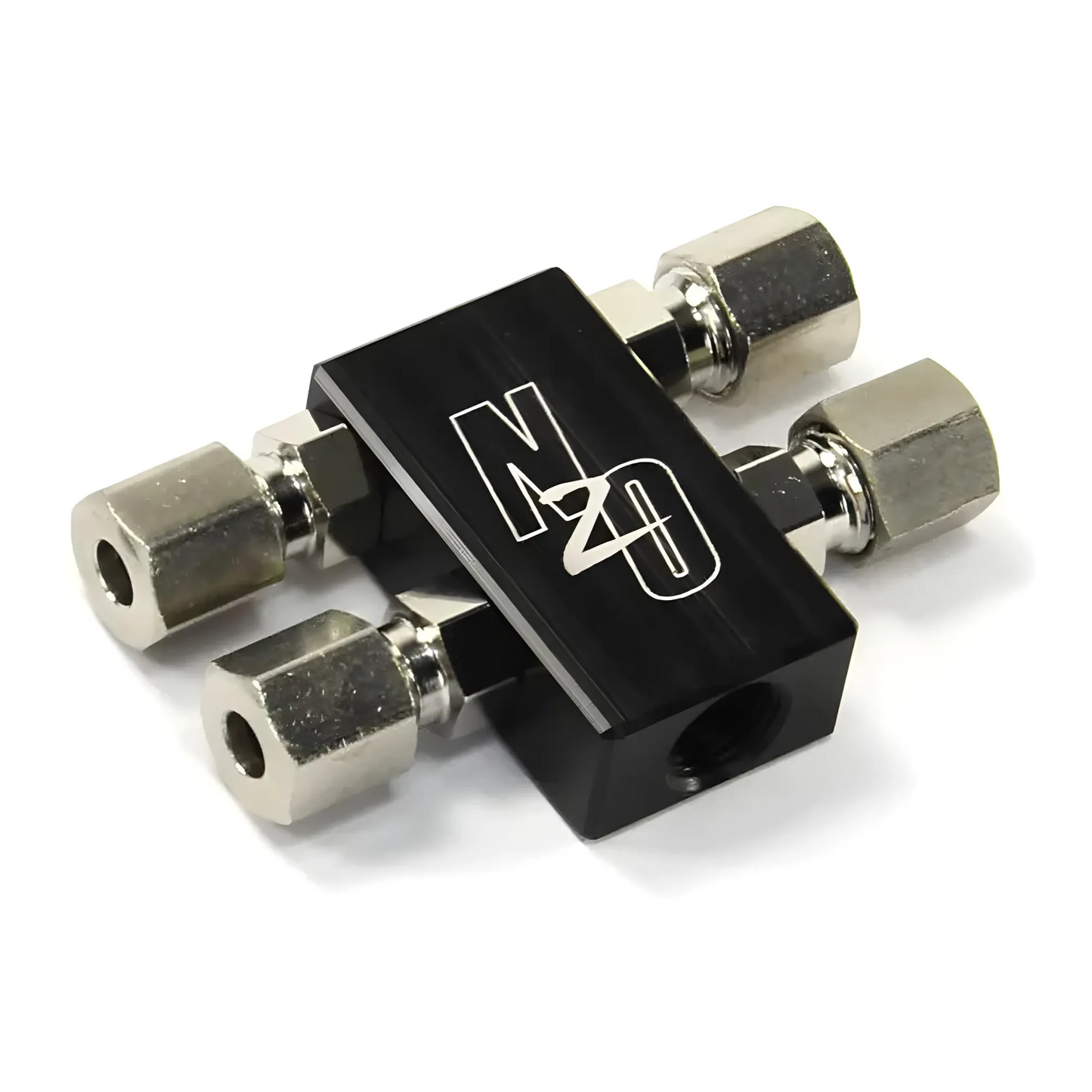 Nitrous Outlet Compact 1 In 4 Out Distribution Block with compression fittings - 1/8" NPT Inlet, 5/16-24" Outlets