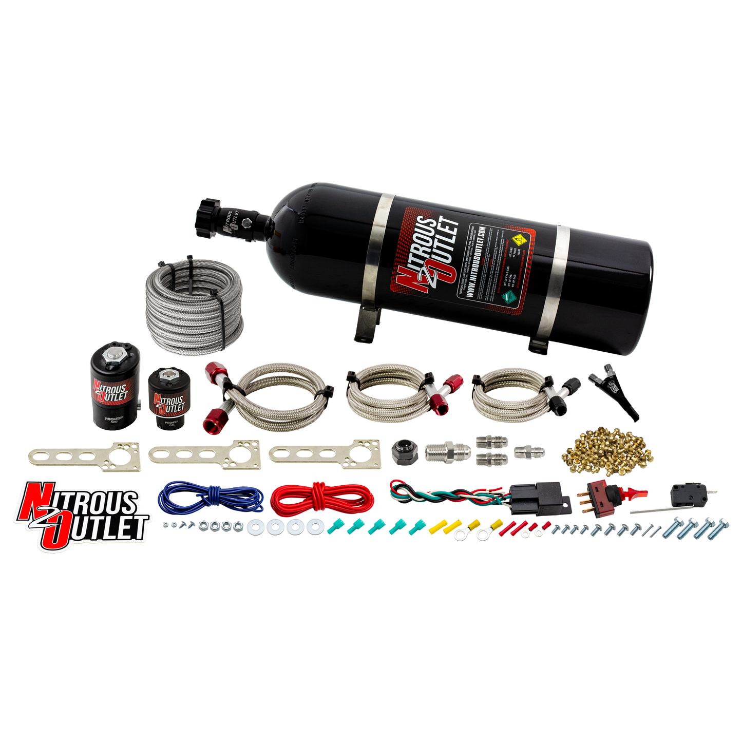 Nitrous Outlet GM EFI Single Nozzle System - Gas/E85 (5-55psi)(35-200HP)(15lb Bottle)