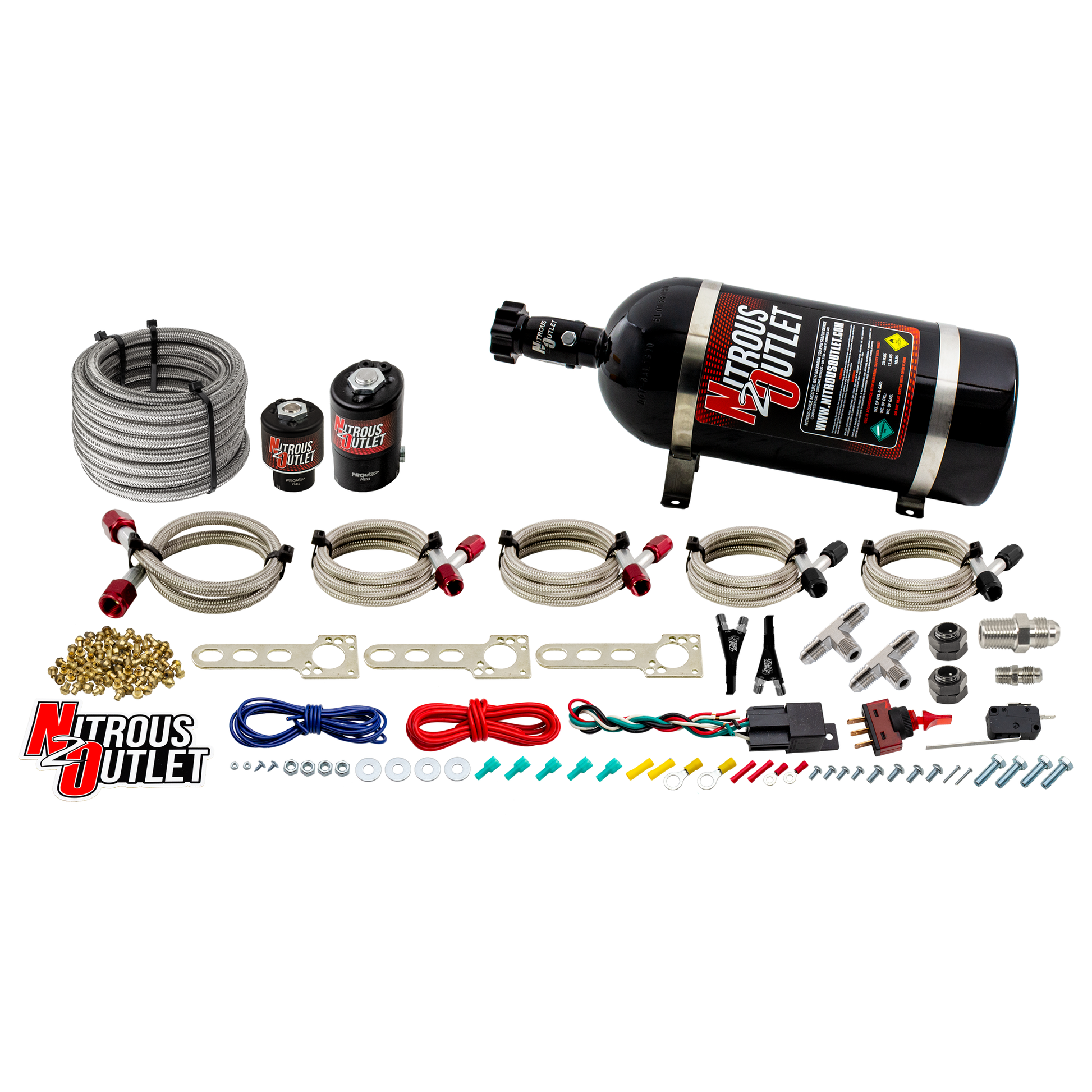 Nitrous Outlet GM EFI Dual Nozzle System - Gas/E85 (5-55psi)(70-200HP)(10lb Bottle)