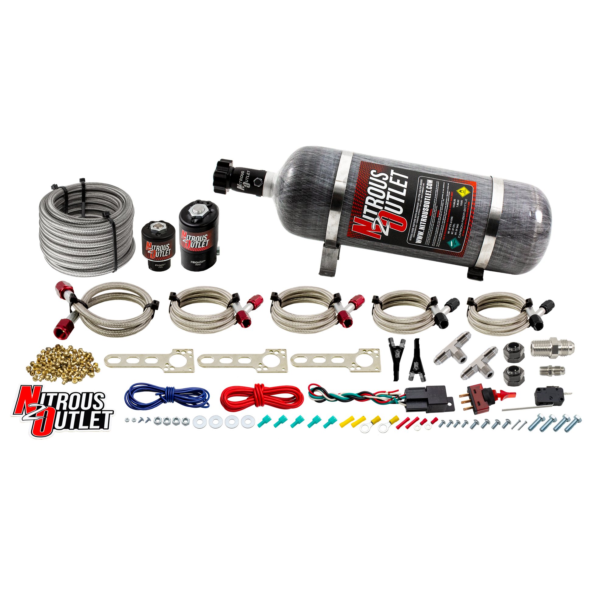 Nitrous Outlet GM EFI Dual Nozzle System - Gas/E85 (5-55psi)(70-200HP)(12lb Bottle)
