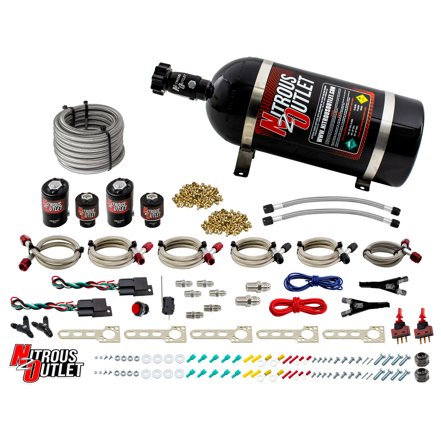 Nitrous Outlet GM EFI Dual Stage Single Nozzle System - Gas/E85 (5-55psi)(35-200HP)(10lb Bottle)