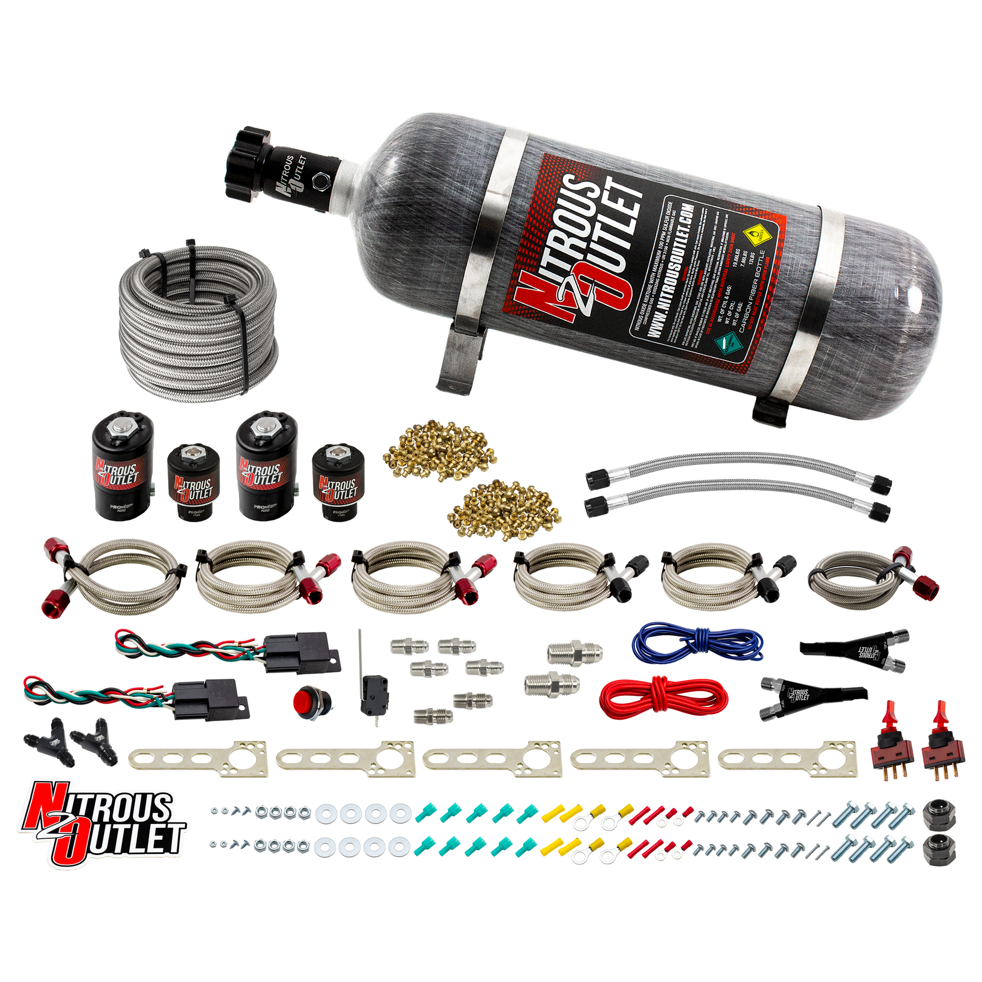 Nitrous Outlet GM EFI Dual Stage Single Nozzle System - Gas/E85 (5-55psi)(35-200HP)(12lb Bottle)