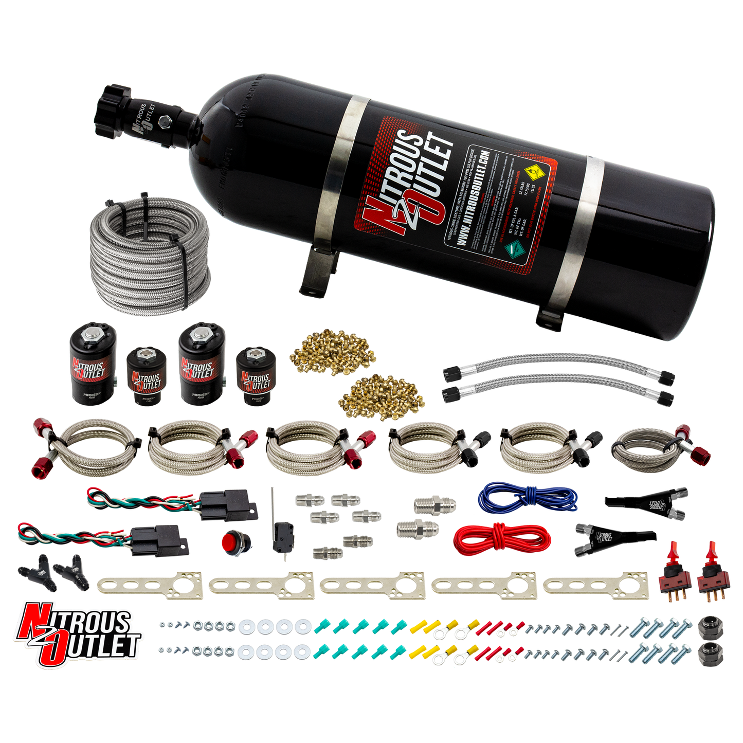 Nitrous Outlet GM EFI Dual Stage Single Nozzle System - Gas/E85 (5-55psi)(35-200HP)(15lb Bottle)