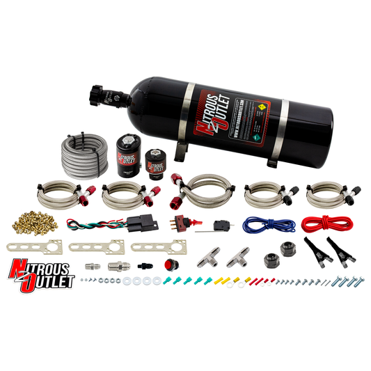 Nitrous Outlet Ford EFI Dual Nozzle System - Gas/E85 (5-55psi)(70-200HP)(15lb Bottle)