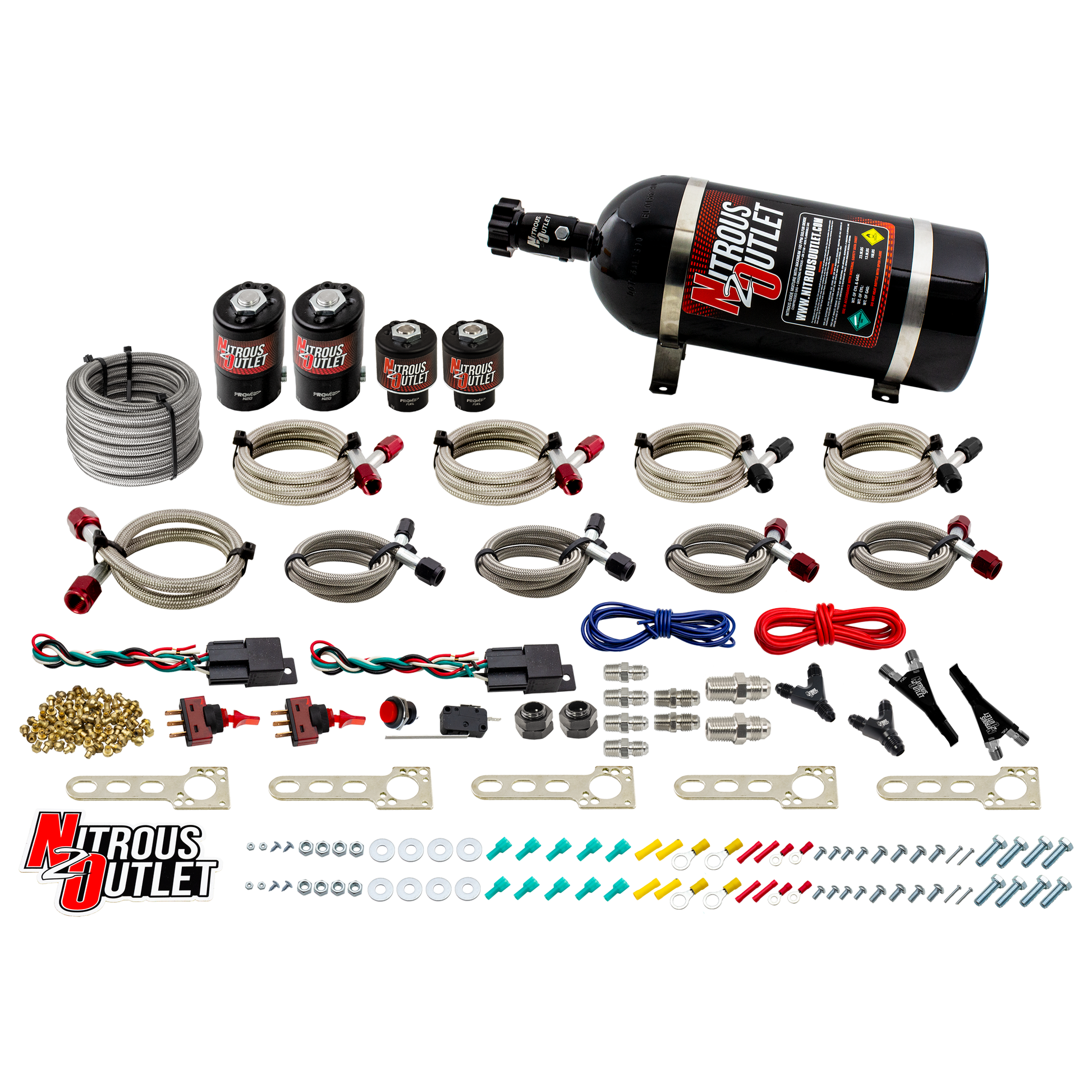 Nitrous Outlet Ford EFI Dual Stage Single Nozzle System - Gas/E85 (5-55psi)(35-200HP)(10lb Bottle)