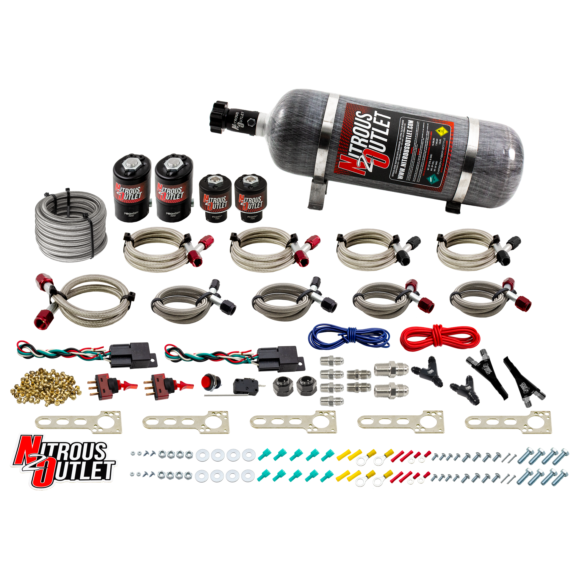 Nitrous Outlet Ford EFI Dual Stage Single Nozzle System - Gas/E85 (5-55psi)(35-200HP)(12lb Bottle)