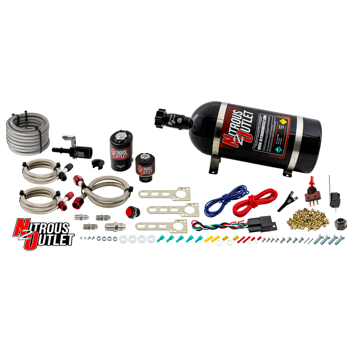 Nitrous Outlet Ford 2011-2015 Mustang 5.0, F-150 EFI Single Nozzle System - Gas/E85 (5-55psi)(35-200HP)(10lb Bottle)