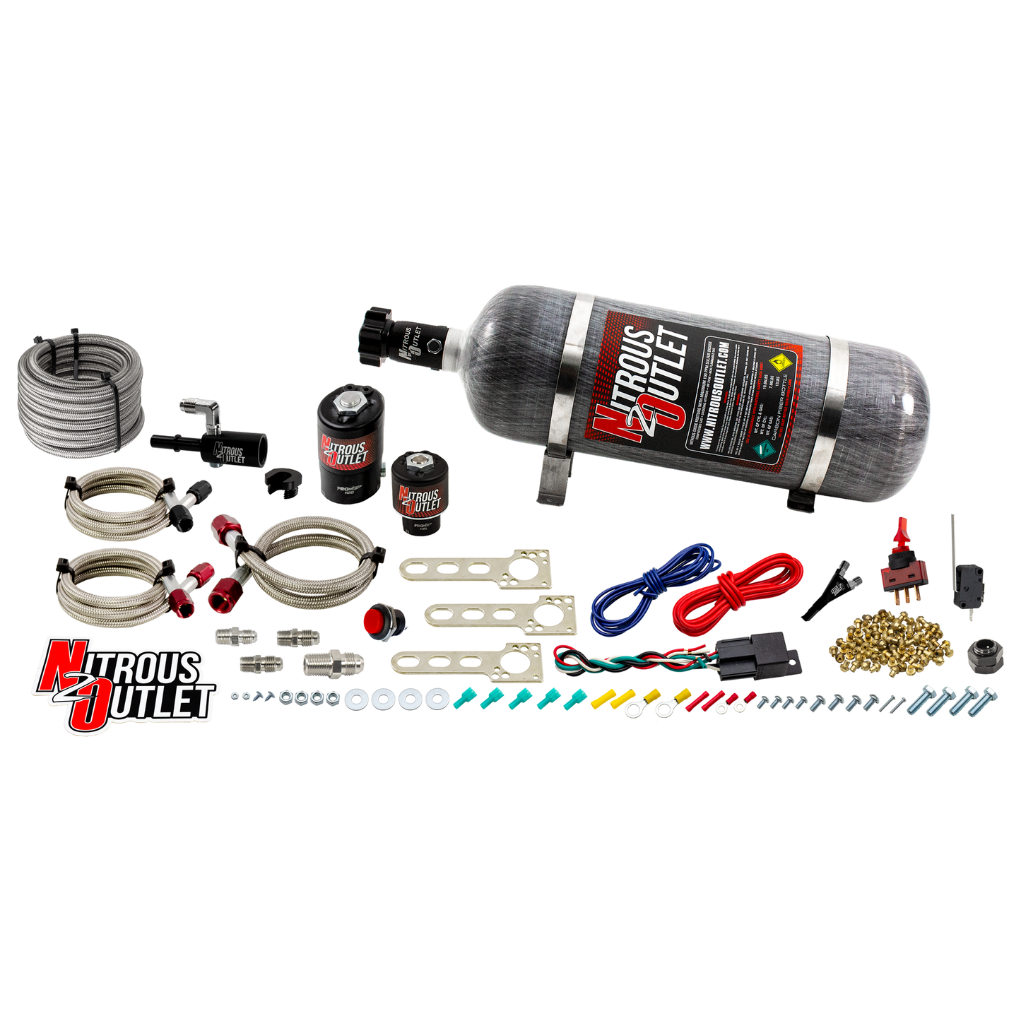 Nitrous Outlet Ford 2011-2015 Mustang 5.0, F-150 EFI Single Nozzle System - Gas/E85 (5-55psi)(35-200HP)(12lb Bottle)