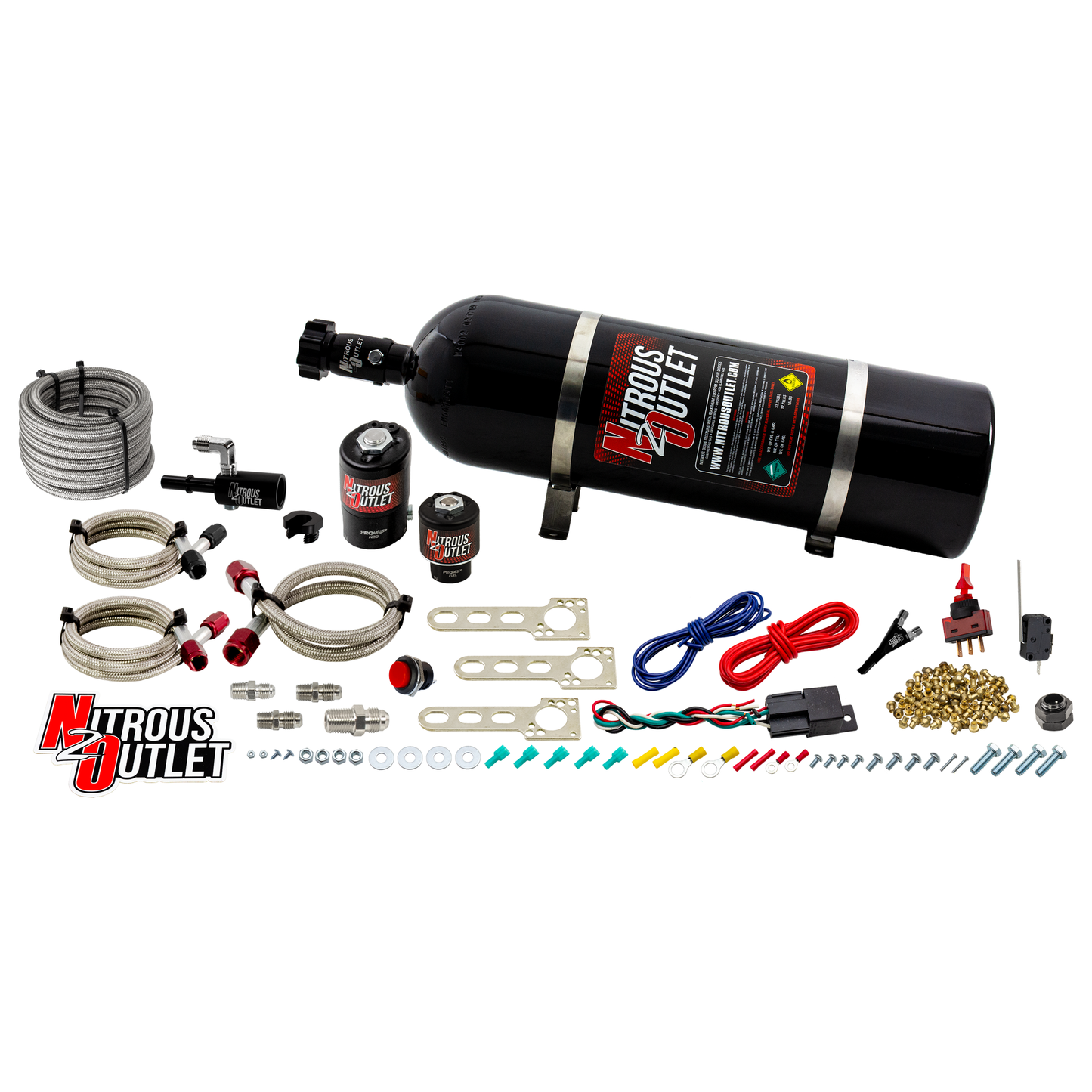Nitrous Outlet Ford 2011-2015 Mustang 5.0, F-150 EFI Single Nozzle System - Gas/E85 (5-55psi)(35-200HP)(15lb Bottle)