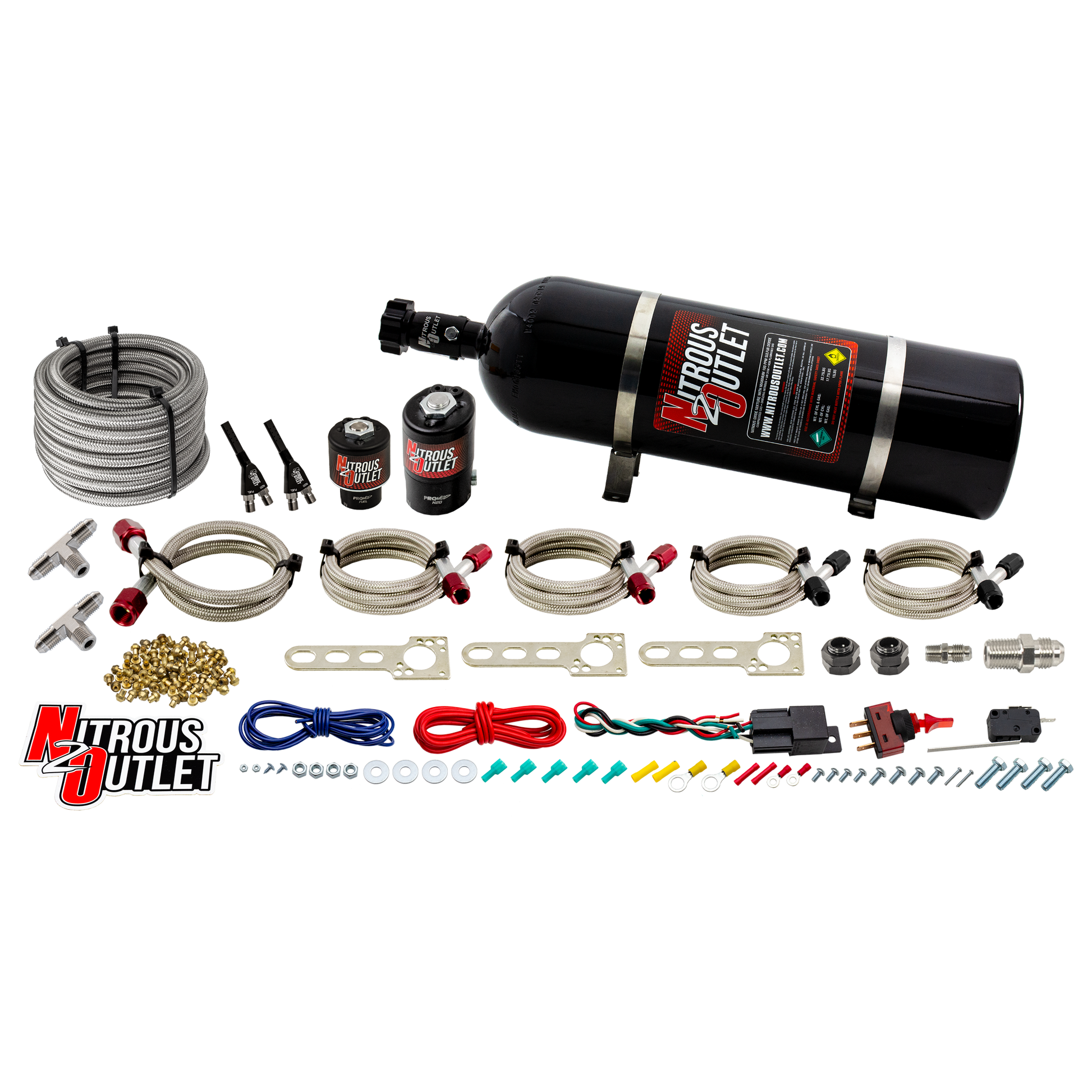Nitrous Outlet Dodge EFI Dual Nozzle System - Gas/E85 (5-55psi)(70-200HP)(15lb Bottle)