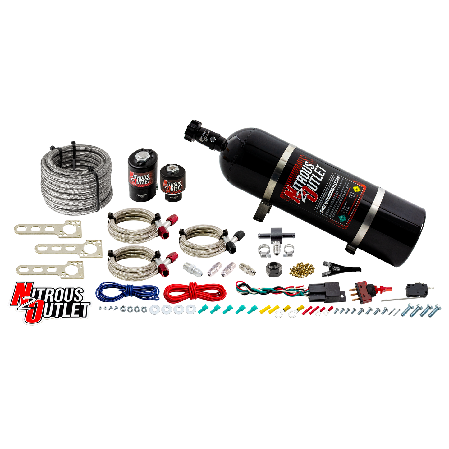 Nitrous Outlet Import EFI Single Nozzle System - Gas/E85 (5-55psi)(35-200HP)(15lb Bottle)