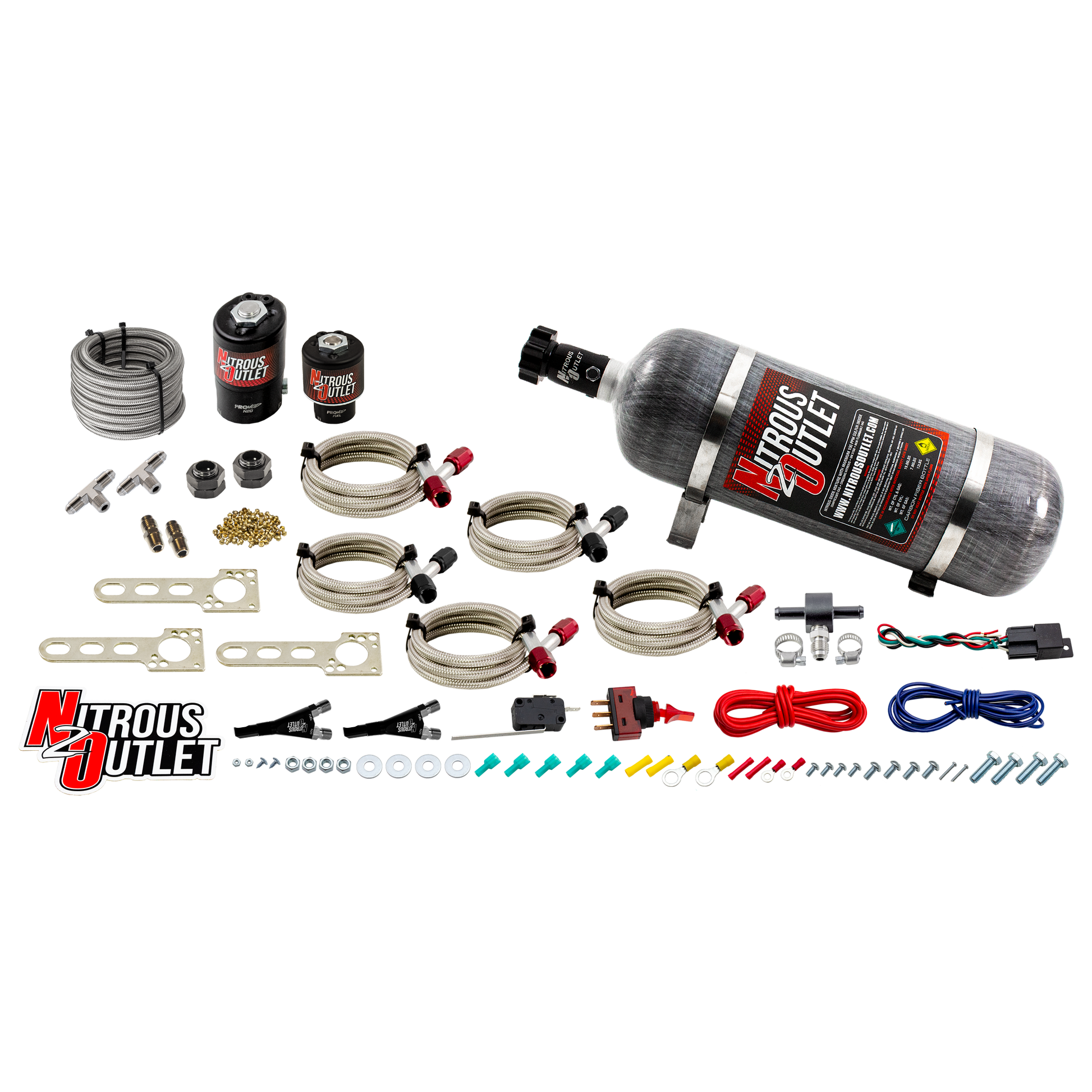 Nitrous Outlet Import EFI Dual Nozzle System - Gas/E85 (5-55psi)(70-200HP)(12lb Bottle)