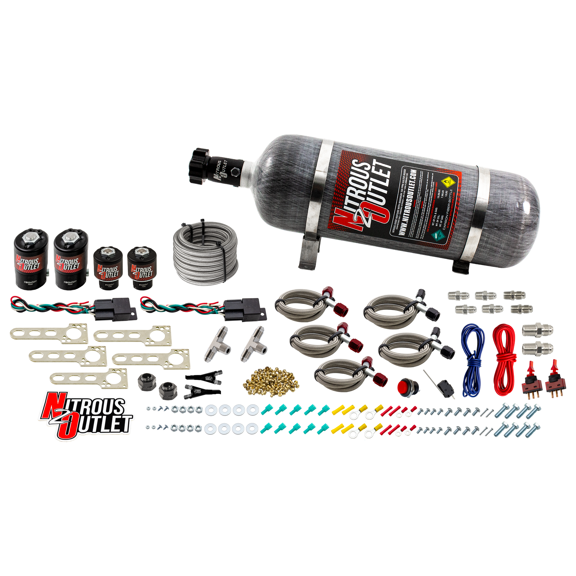 Nitrous Outlet Import EFI Dual Stage Single Nozzle System - Gas/E85 (5-55psi)(35-200HP)(12lb Bottle)