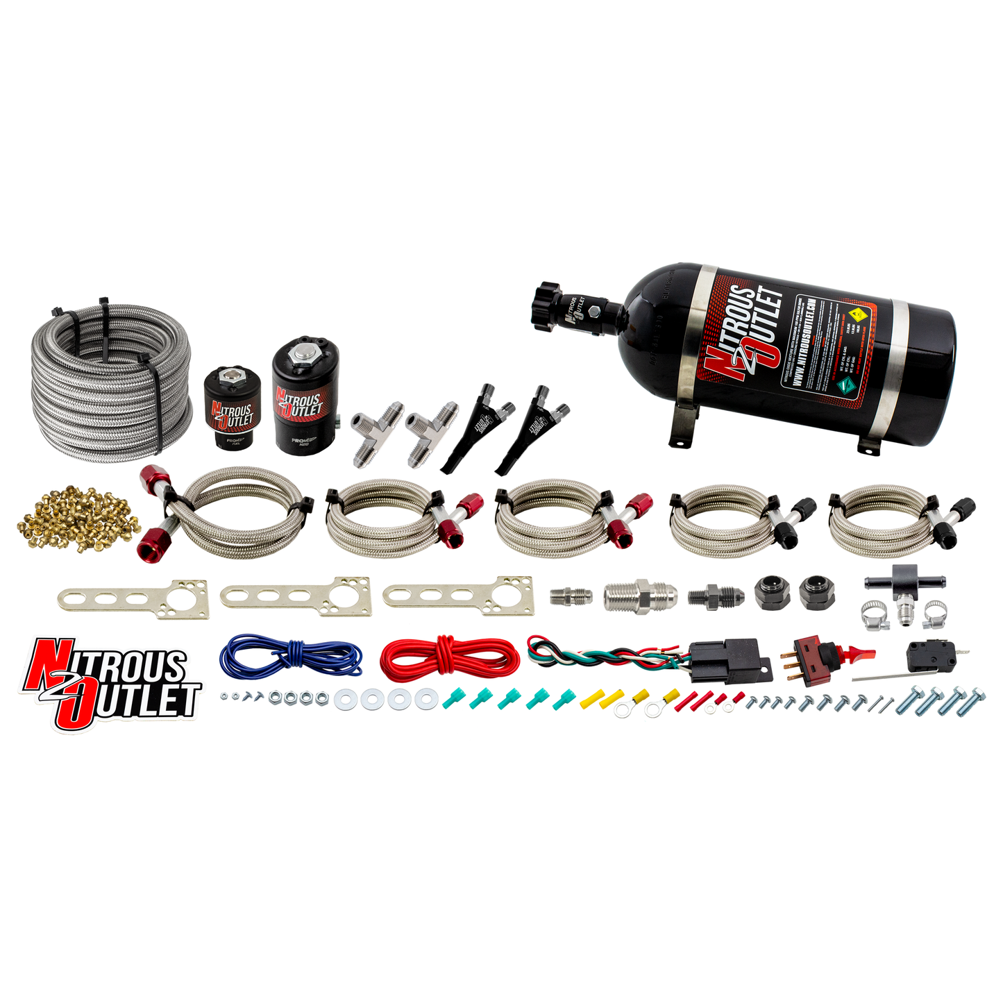 Nitrous Outlet Universal EFI Dual Nozzle System - Gas/E85 (5-55psi)(70-200HP)(10lb Bottle)