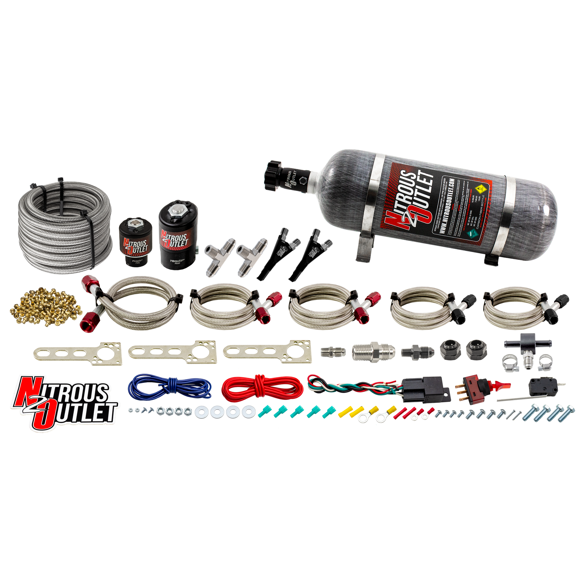 Nitrous Outlet Universal EFI Dual Nozzle System - Gas/E85 (5-55psi)(70-200HP)(12lb Bottle)