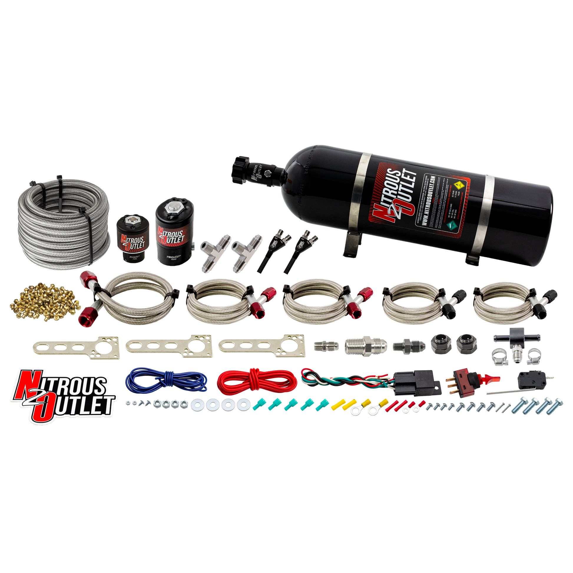 Nitrous Outlet Universal EFI Dual Hydra Nozzle System - Gas/E85 (5-55psi)(100-250HP)(15lb Bottle)