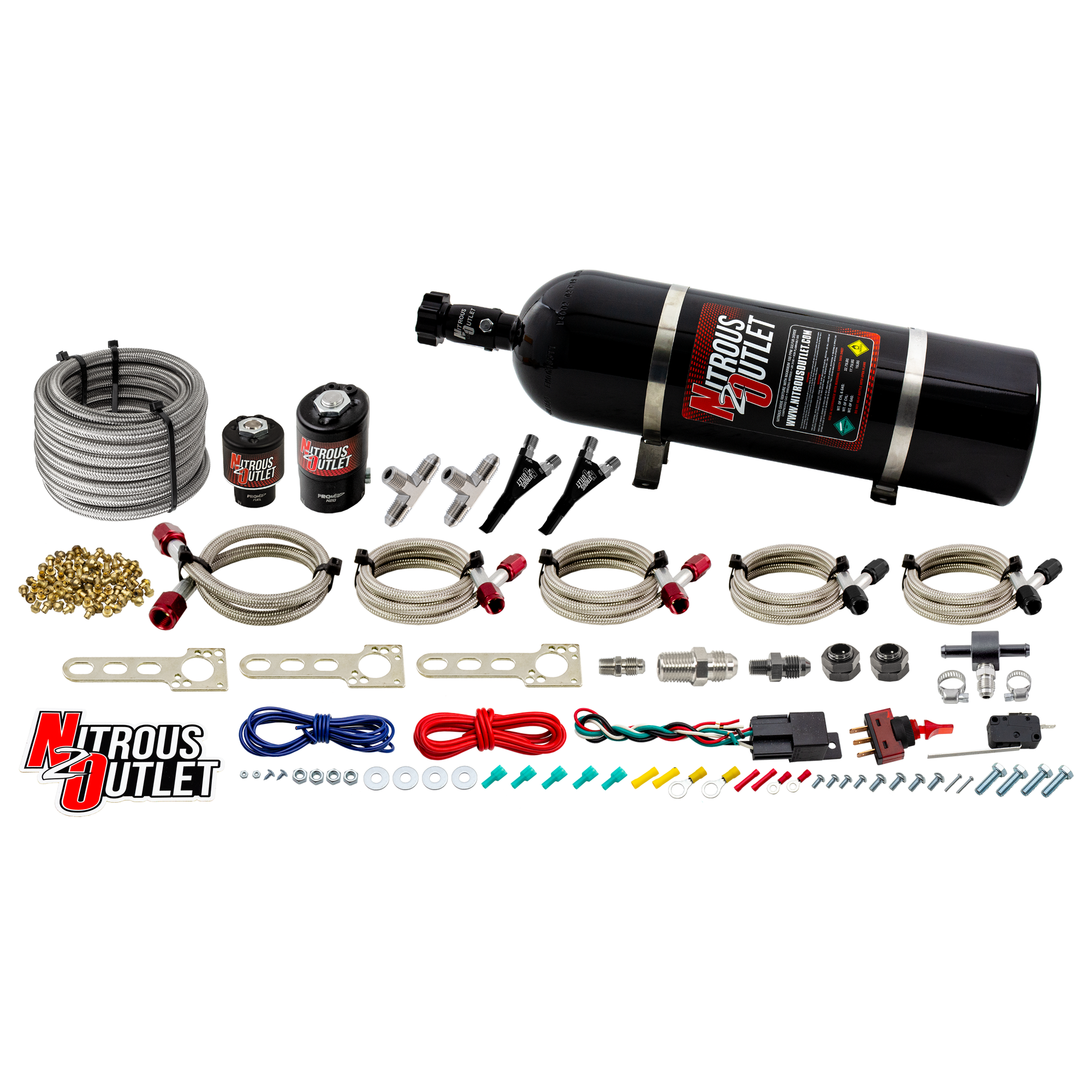 Nitrous Outlet Universal EFI Dual Nozzle System - Gas/E85 (5-55psi)(70-200HP)(15lb Bottle)