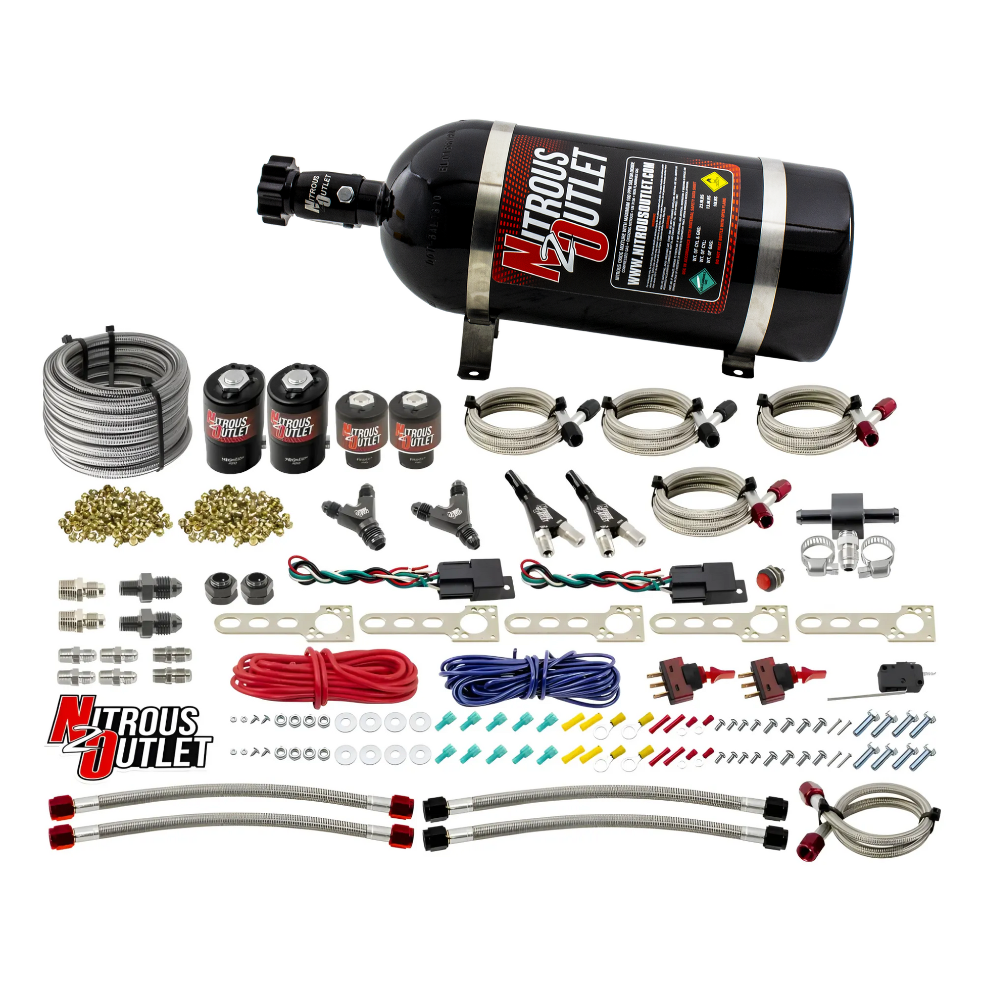 Nitrous Outlet Universal EFI Dual Stage Single Nozzle System - Gas/E85 (5-55psi)(35-200HP)(10lb Bottle)