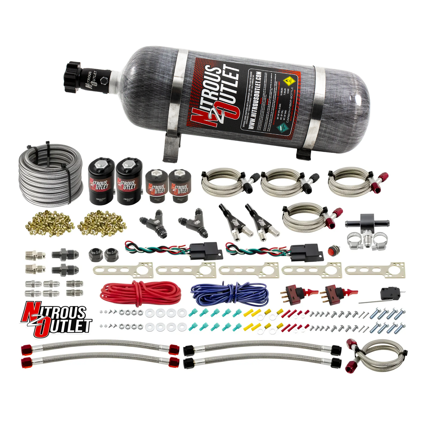 Nitrous Outlet Universal EFI Dual Stage Single Nozzle System - Gas/E85 (5-55psi)(35-200HP)(12lb Bottle)