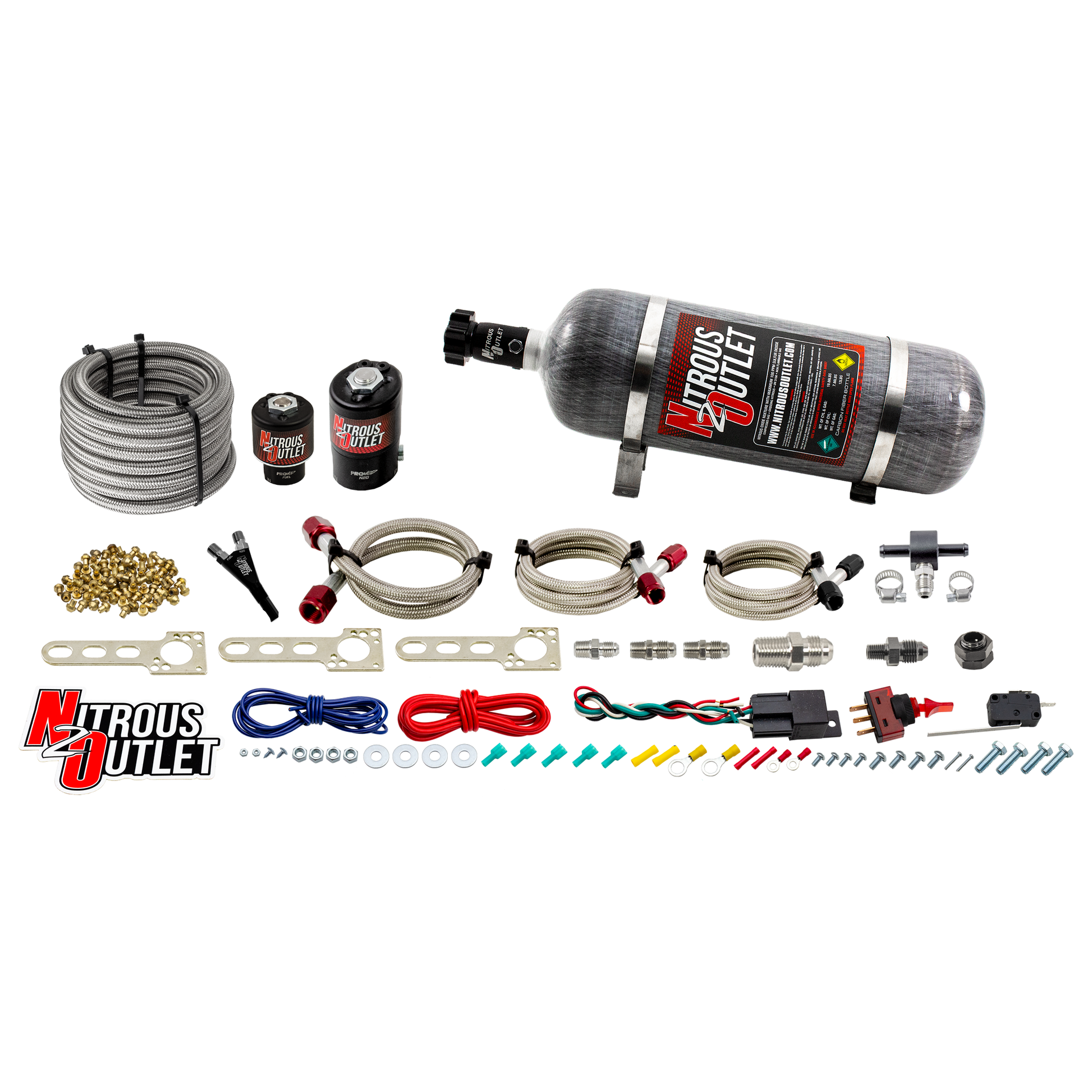Nitrous Outlet Universal EFI Single Nozzle System - Gas/E85 (5-55psi)(35-200HP)(12lb Bottle)