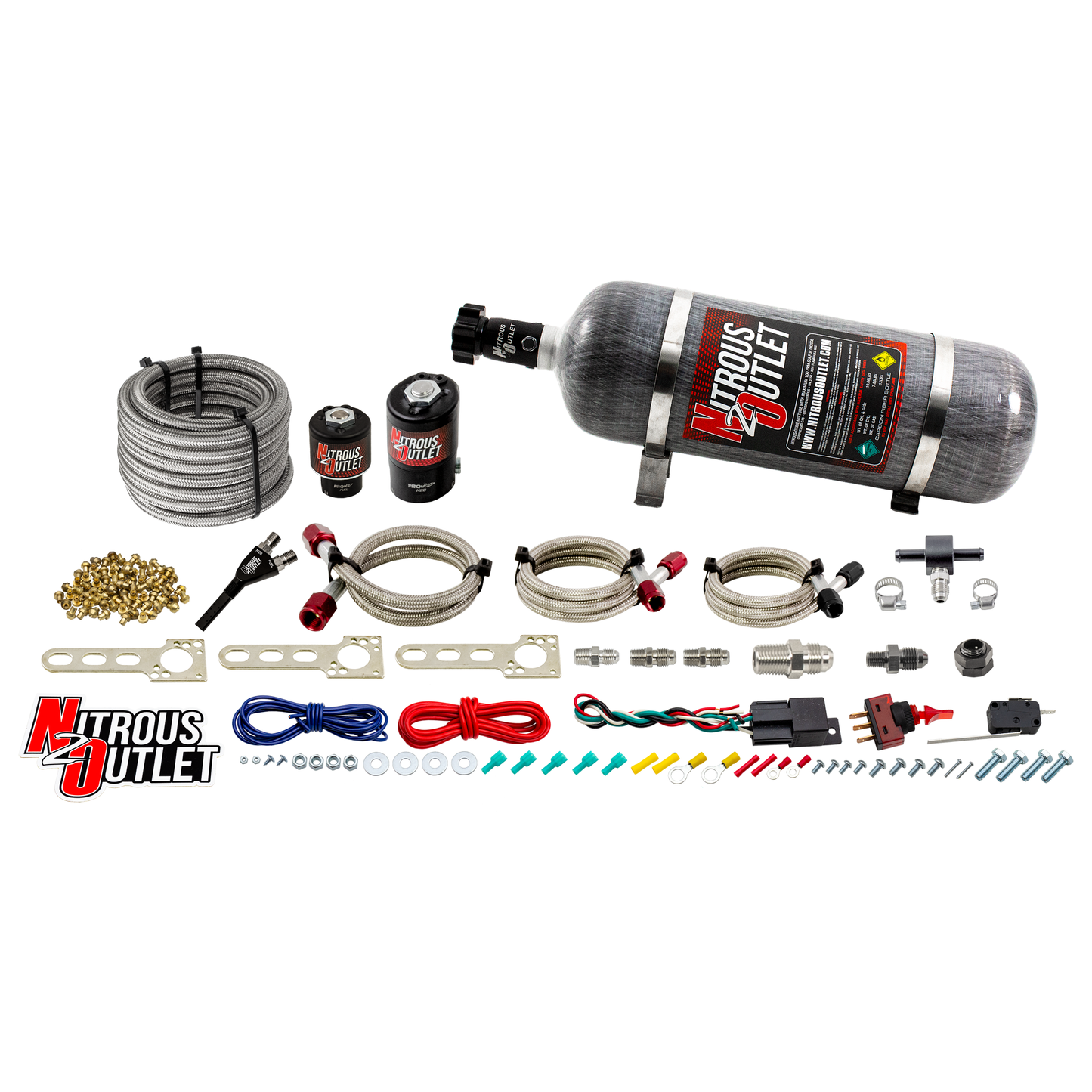 Nitrous Outlet Universal EFI Single Hydra Nozzle System - Gas/E85 (5-55psi)(50-250HP)(12LB Bottle)