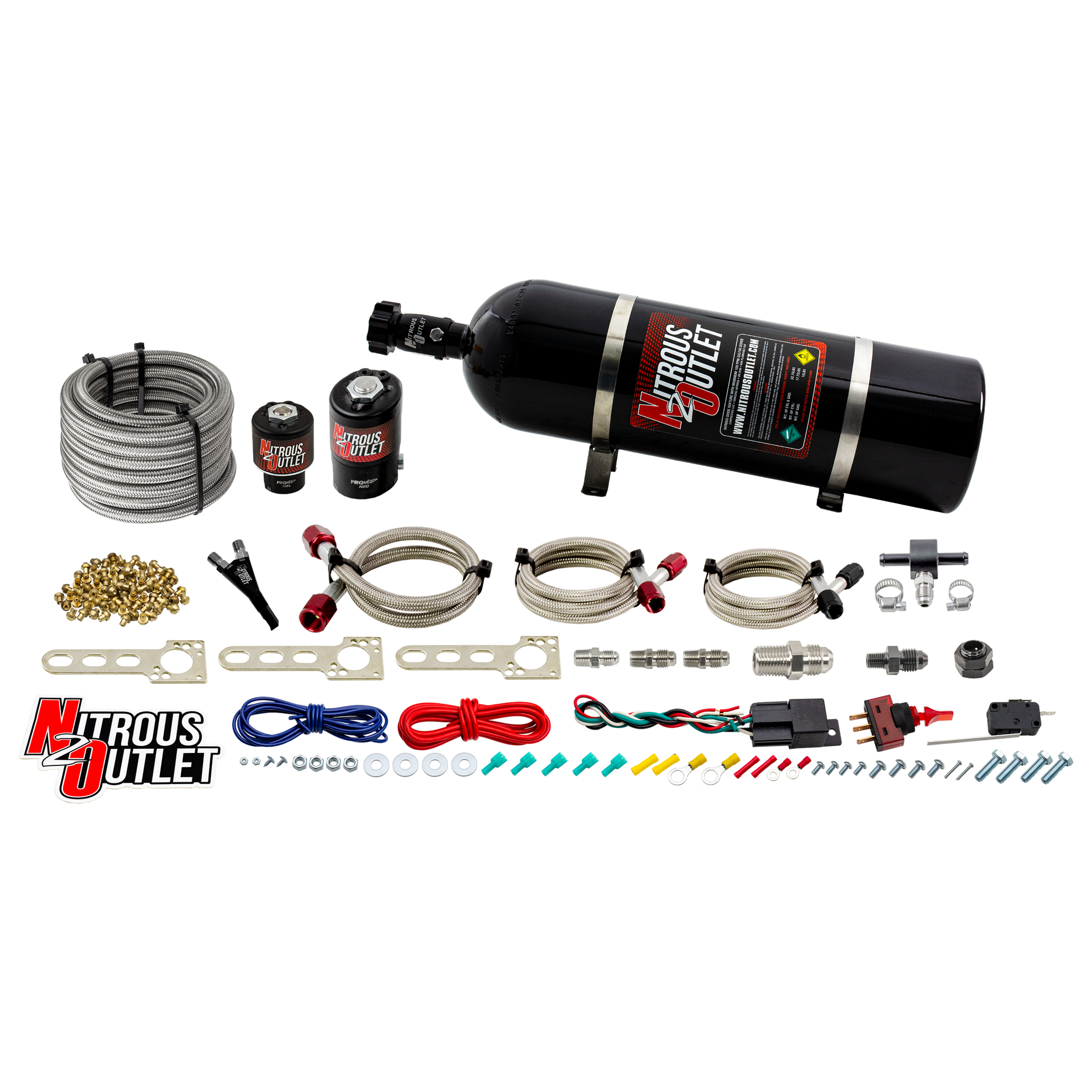 Nitrous Outlet Universal EFI Single Nozzle System - Gas/E85 (5-55psi)(35-200HP)(15lb Bottle)
