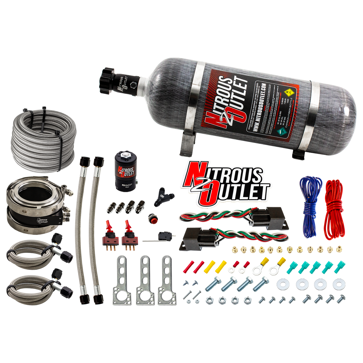 Nitrous Outlet Interspooler 3" Boosted Dual Stage Dry Nitrous Collar System (50-400HP)(12lb Bottle)