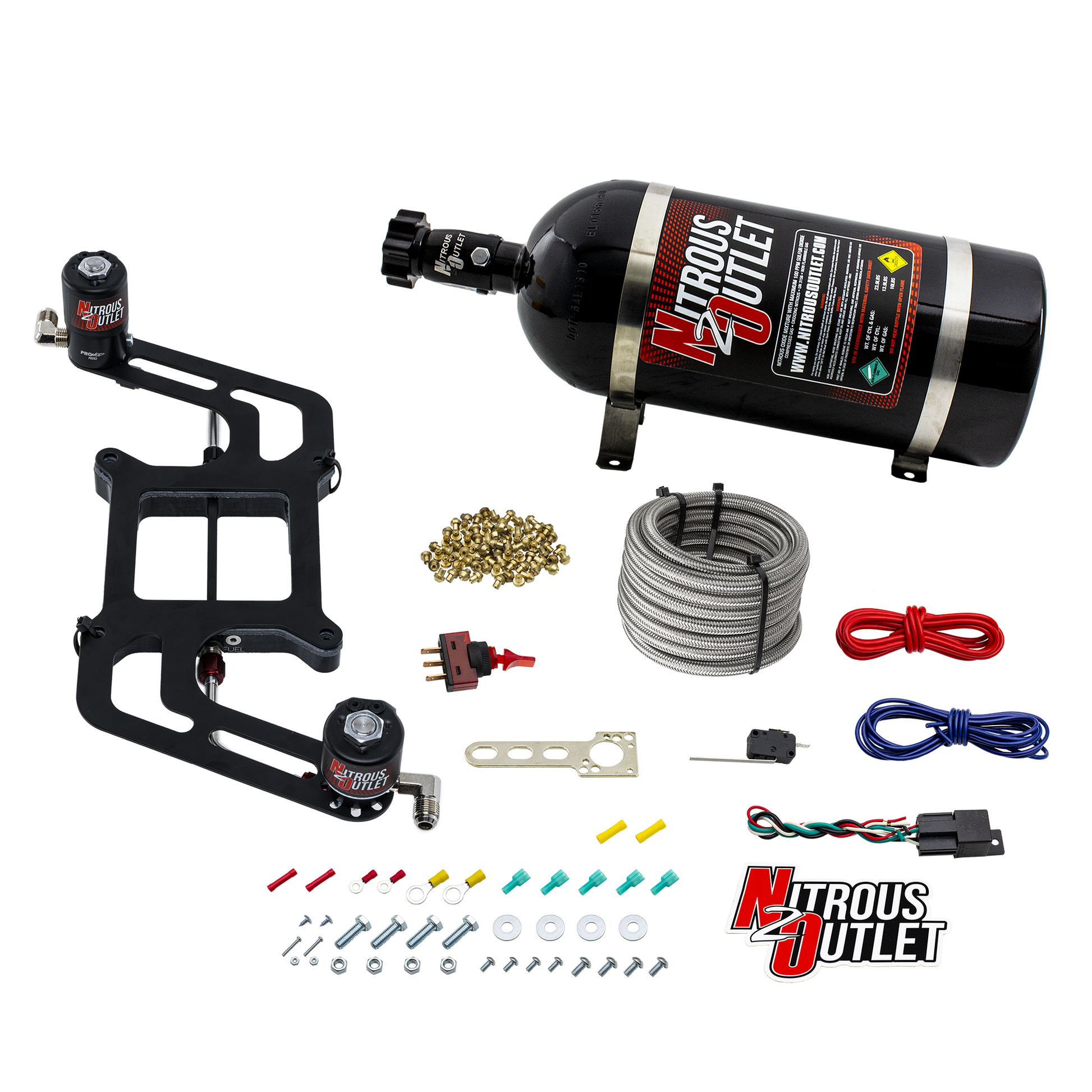 Nitrous Outlet 4150 Weekend Warrior System - Hard-line/.122 Nitrous Solenoid/.177 Fuel Solenoid/Boomerang Solenoid Bracket - (Gas/E85)(5-55 psi)(50-350 HP)(10LB Bottle)