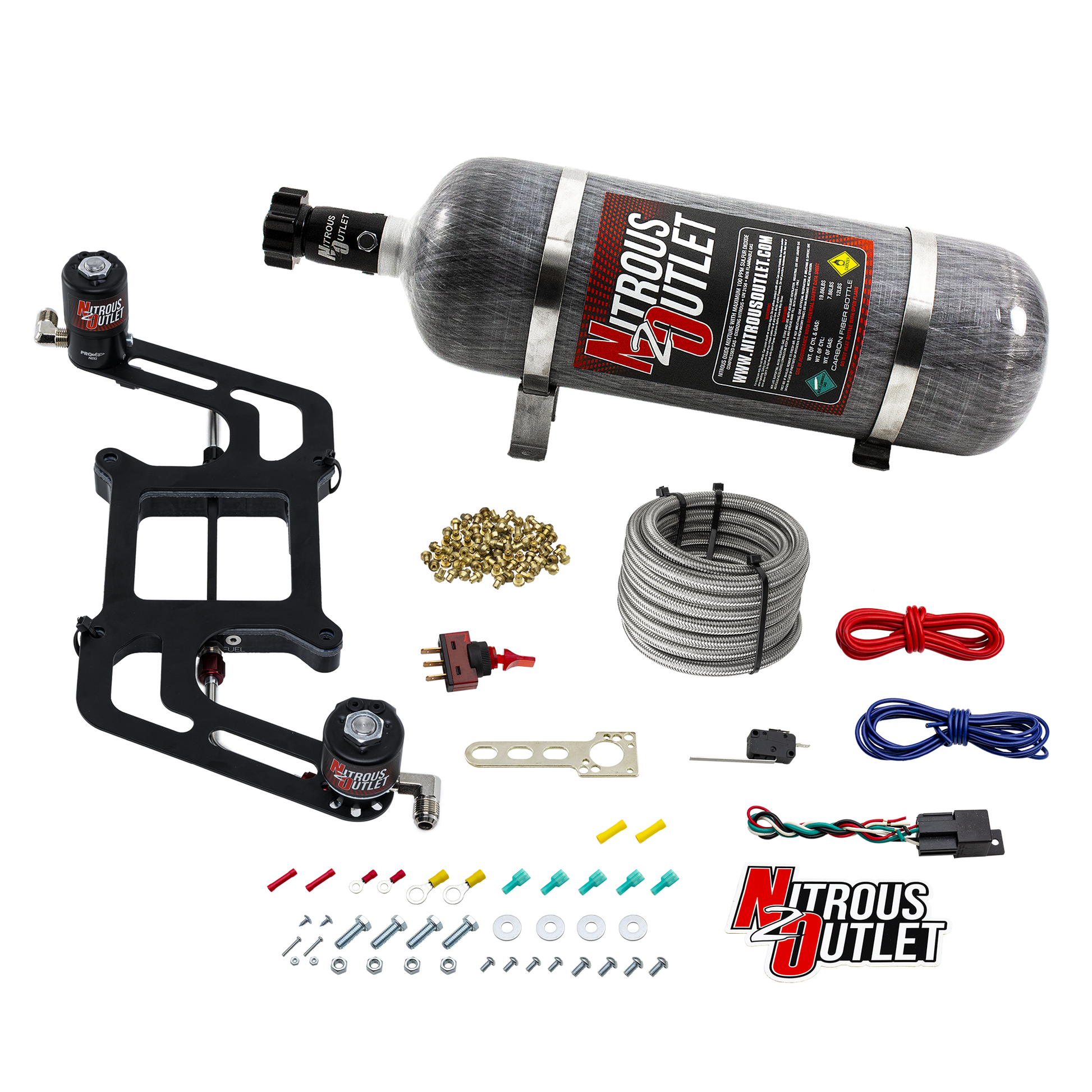 Nitrous Outlet 4150 Weekend Warrior System - Hard-line/.122 Nitrous Solenoid/.177 Fuel Solenoid/Boomerang Solenoid Bracket - (Gas/E85)(5-55 psi)(50-350 HP)(12LB Bottle)