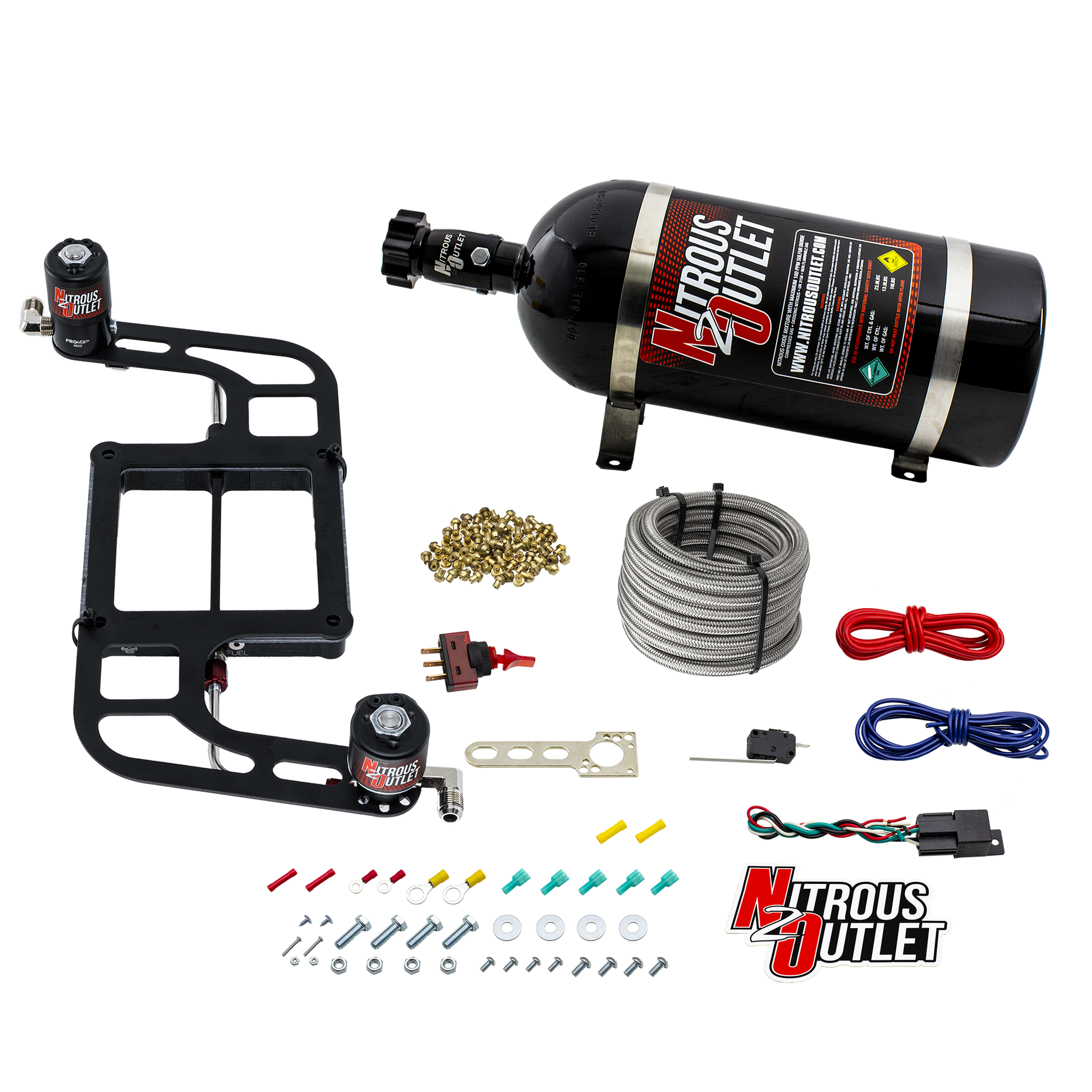 Nitrous Outlet 4500 Weekend Warrior System - Hard-line/.122 Nitrous Solenoid/.177 Fuel Solenoid/Boomerang Solenoid Bracket - (Gas/E85)(5-55 psi)(50-350 HP)(10LB Bottle
