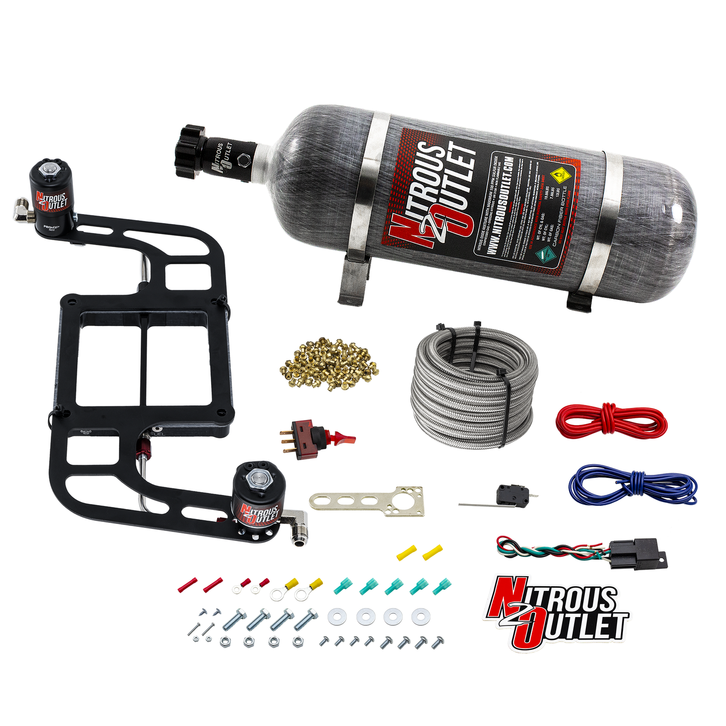 Nitrous Outlet 4500 Weekend Warrior System - Hard-line/.122 Nitrous Solenoid/.177 Fuel Solenoid/Boomerang Solenoid Bracket - (Gas/E85)(5-55 psi)(50-350 HP)(12LB Bottle)