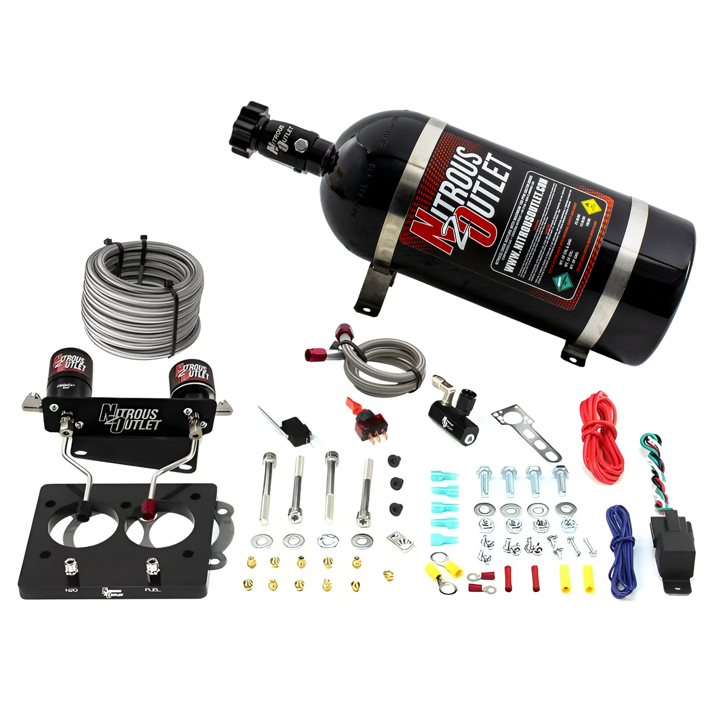 Nitrous Outlet GM/Pontiac 52mm 1993-1997 Camaro/Firebird/Impala LT1 Hard-line Plate System - Gas/E85 (5-55psi)(50-200HP)(10lb Bottle)
