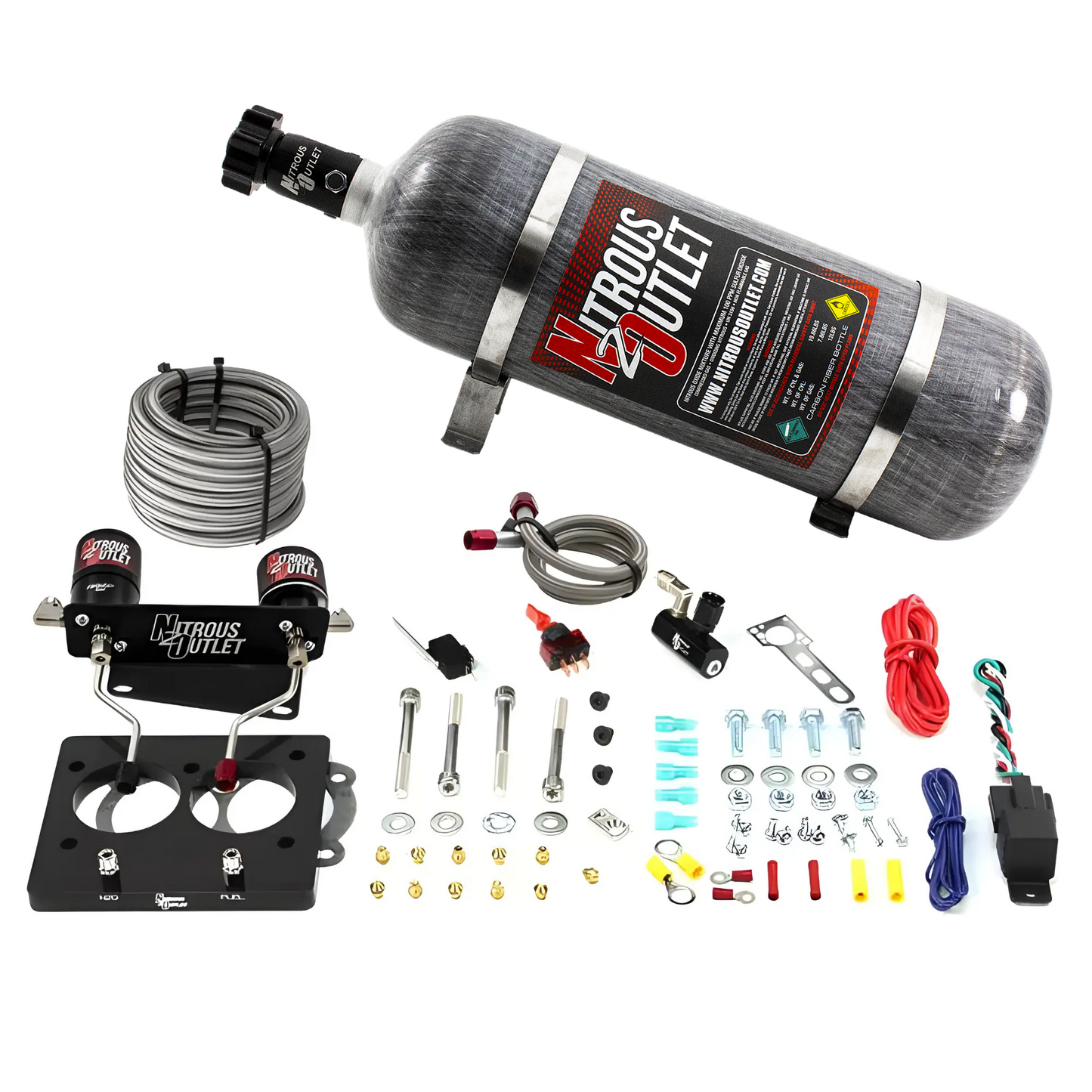 Nitrous Outlet GM/Pontiac 52mm 1993-1997 Camaro/Firebird/Impala LT1 Hard-line Plate System - Gas/E85 (5-55psi)(50-200HP)(12lb Bottle)